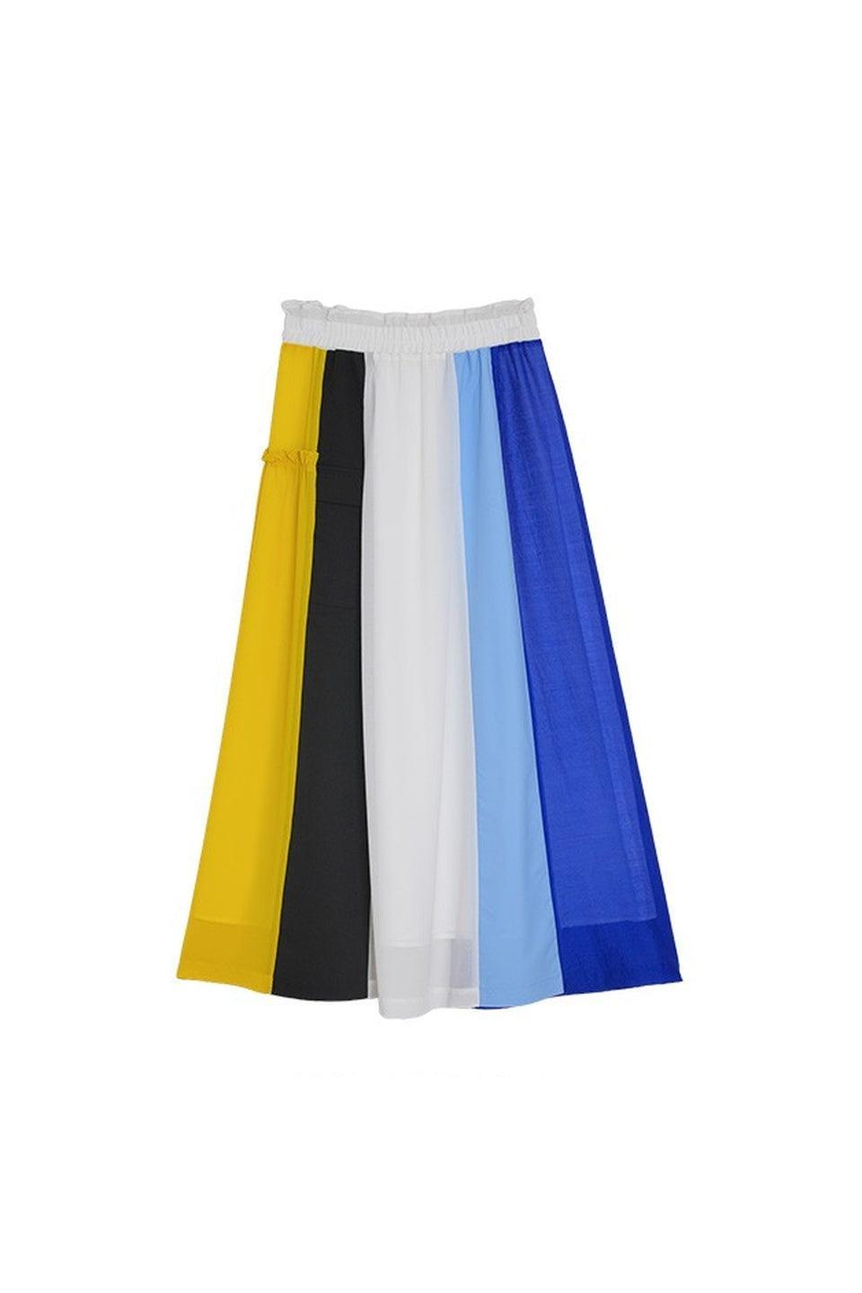MICALLE MICALLE-Color Block Flare Skirt-NOWALL