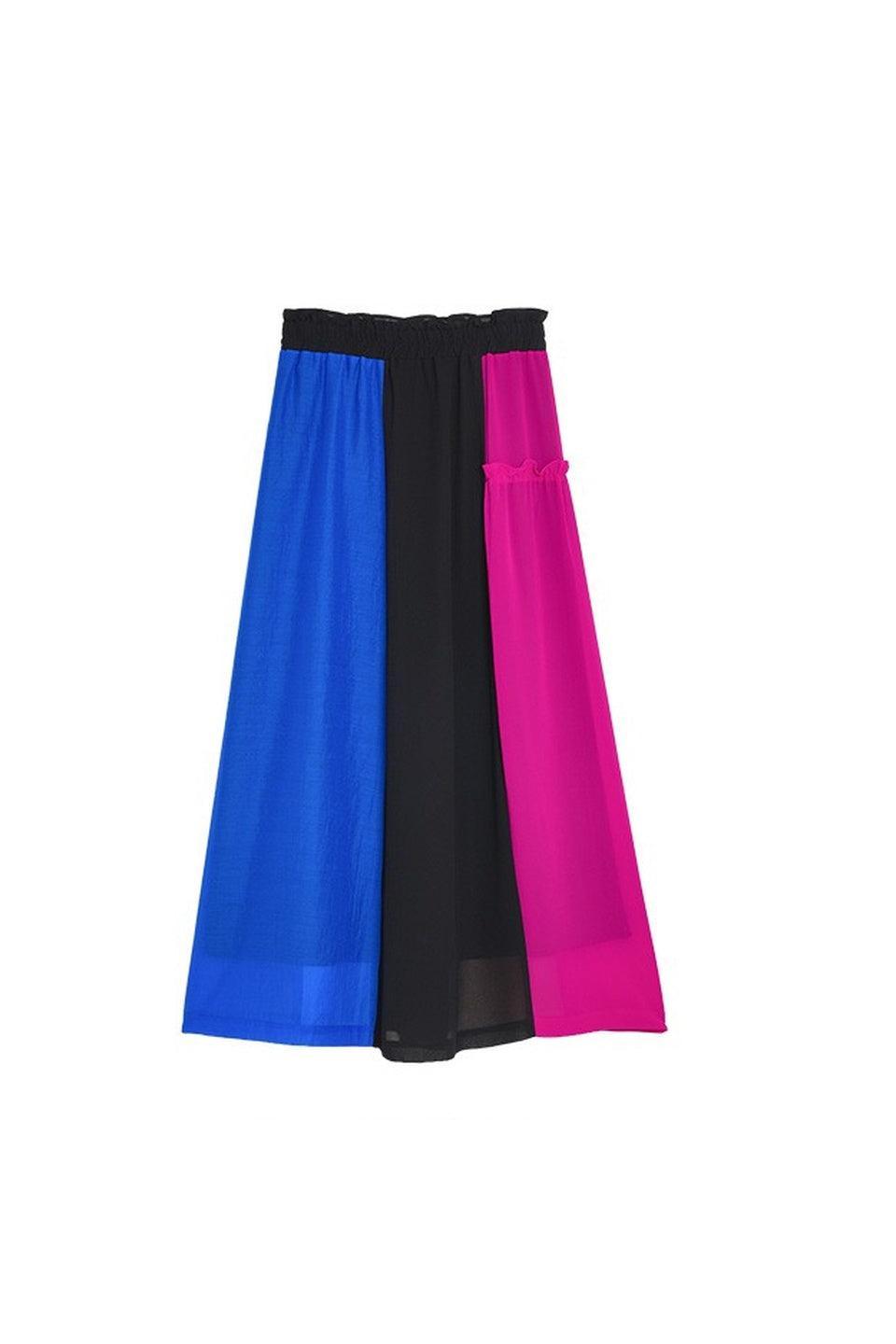MICALLE MICALLE-Color Block Flare Skirt-NOWALL