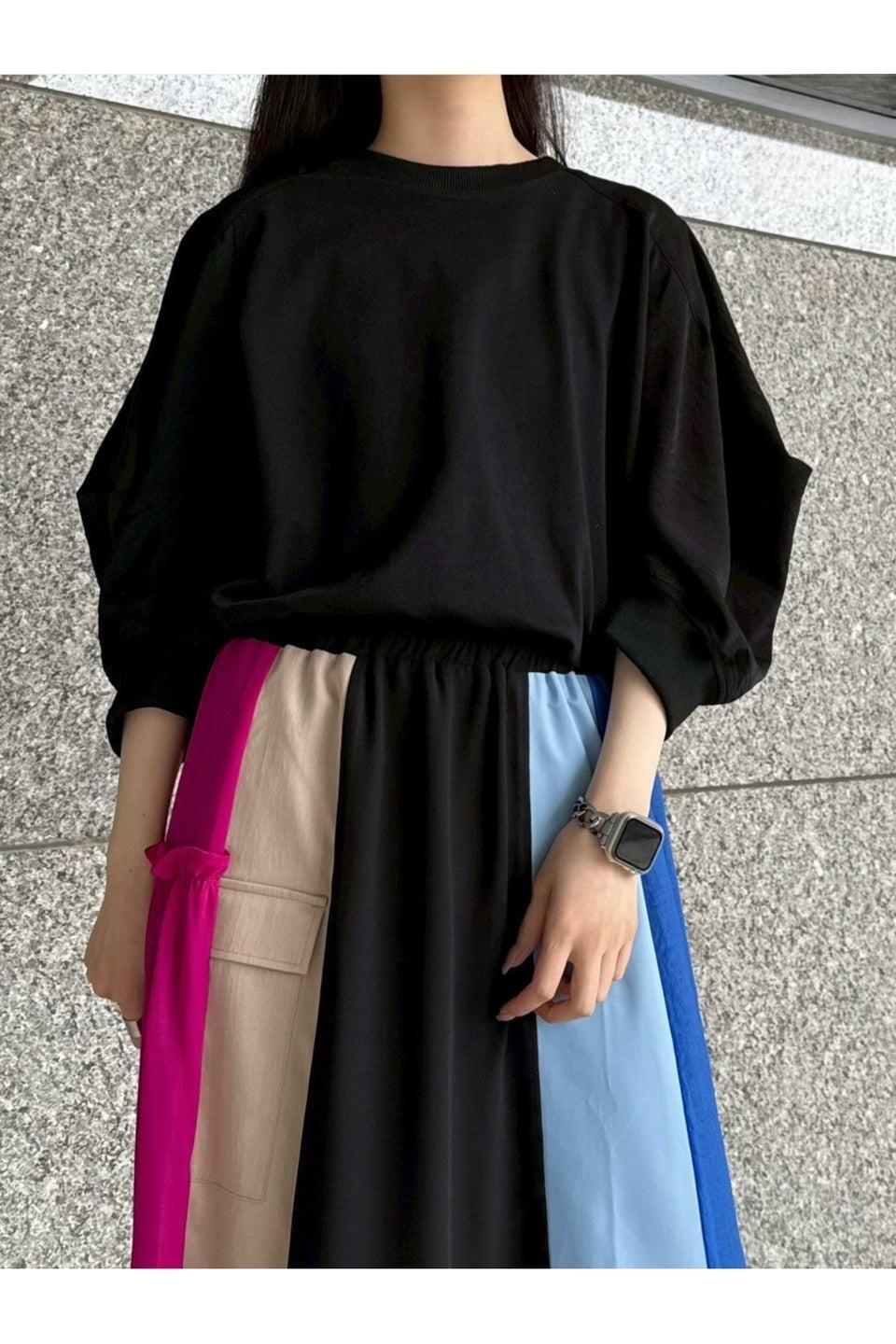 MICALLE MICALLE-Color Block Flare Skirt-NOWALL