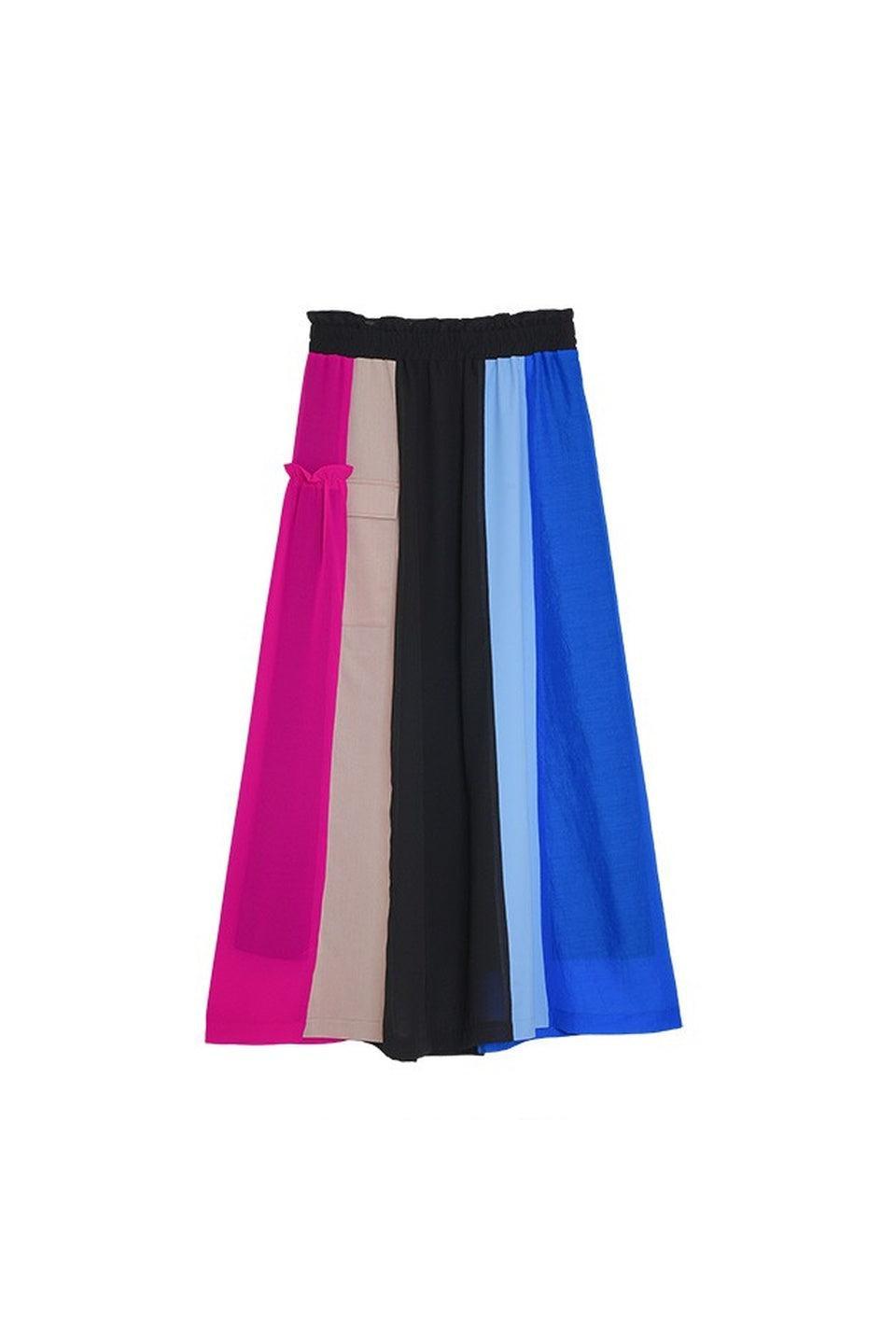 MICALLE MICALLE-Color Block Flare Skirt-NOWALL