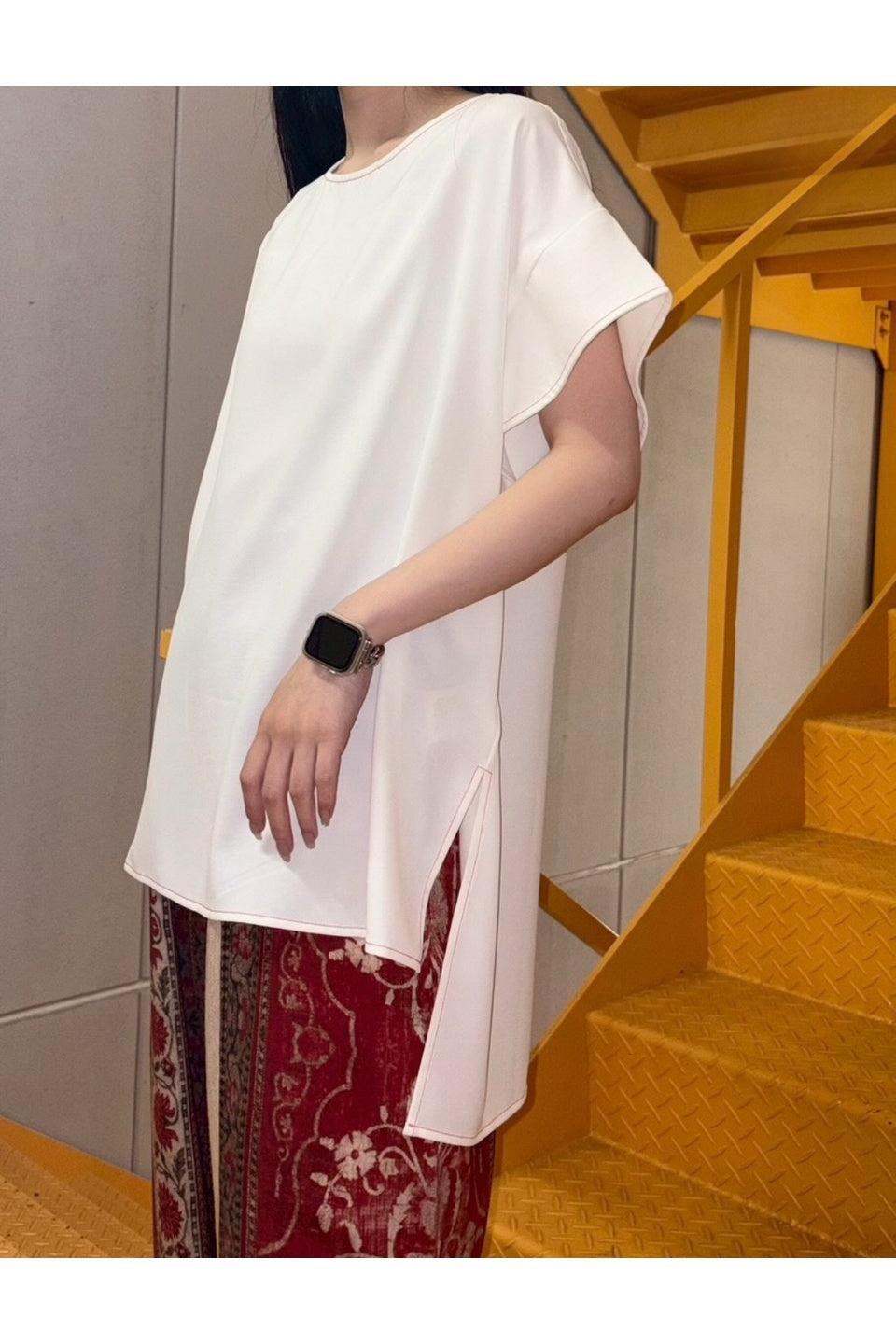 MICALLE MICALLE-Contrast Stitch Top-NOWALL