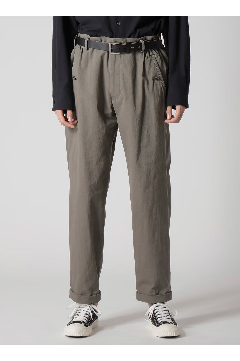 Yohji Yamamoto POUR HOMME-Cotton Poplin Pants With Waist Gathered-NOWALL