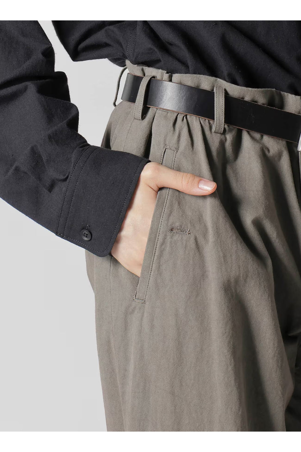 Yohji Yamamoto POUR HOMME-Cotton Poplin Pants With Waist Gathered-NOWALL