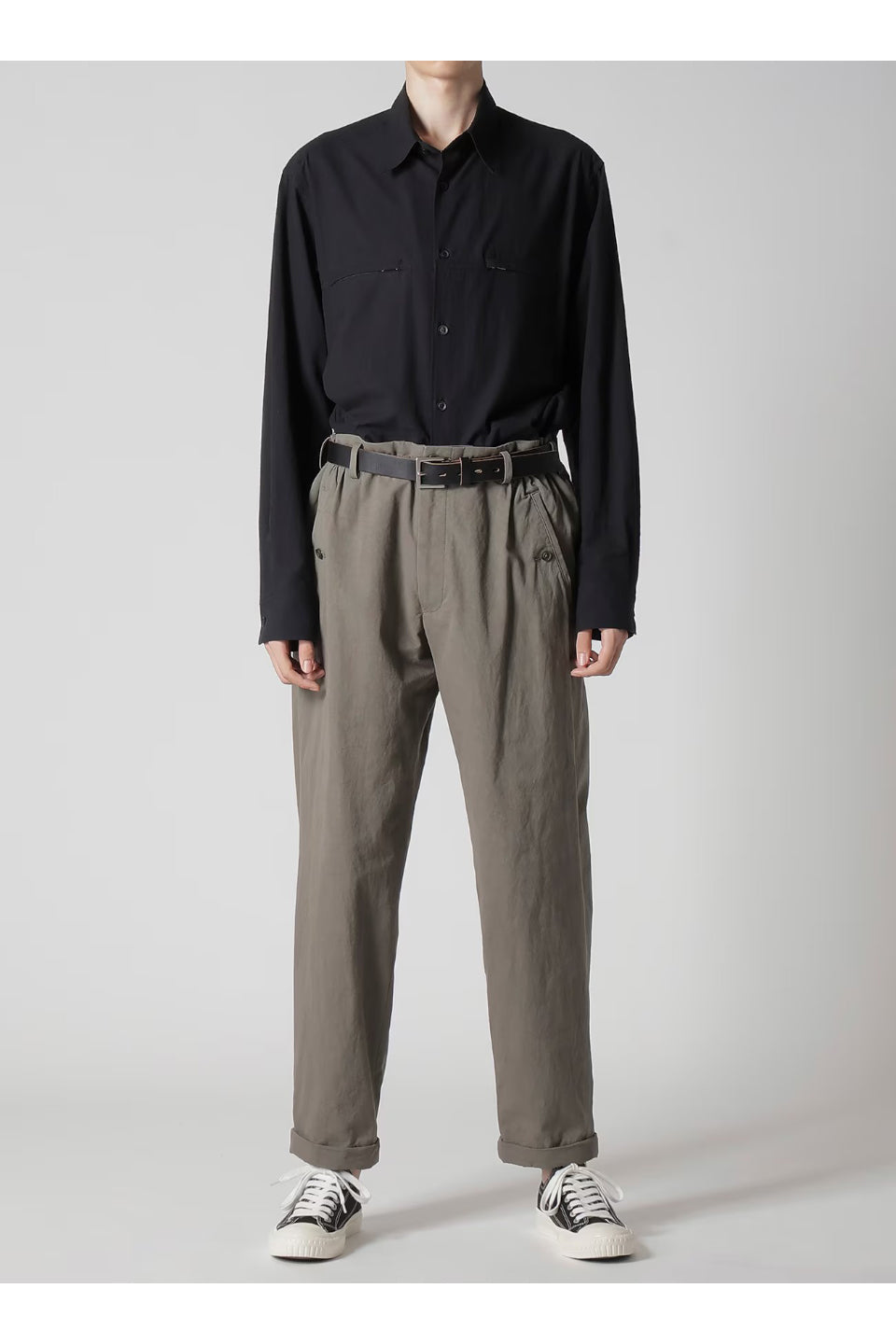 Yohji Yamamoto POUR HOMME-Cotton Poplin Pants With Waist Gathered-NOWALL