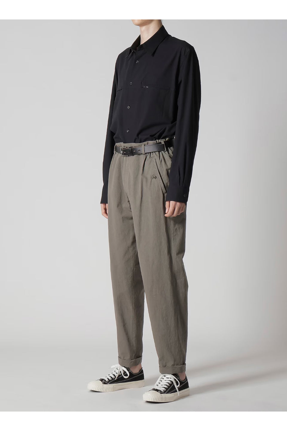 Yohji Yamamoto POUR HOMME-Cotton Poplin Pants With Waist Gathered-NOWALL