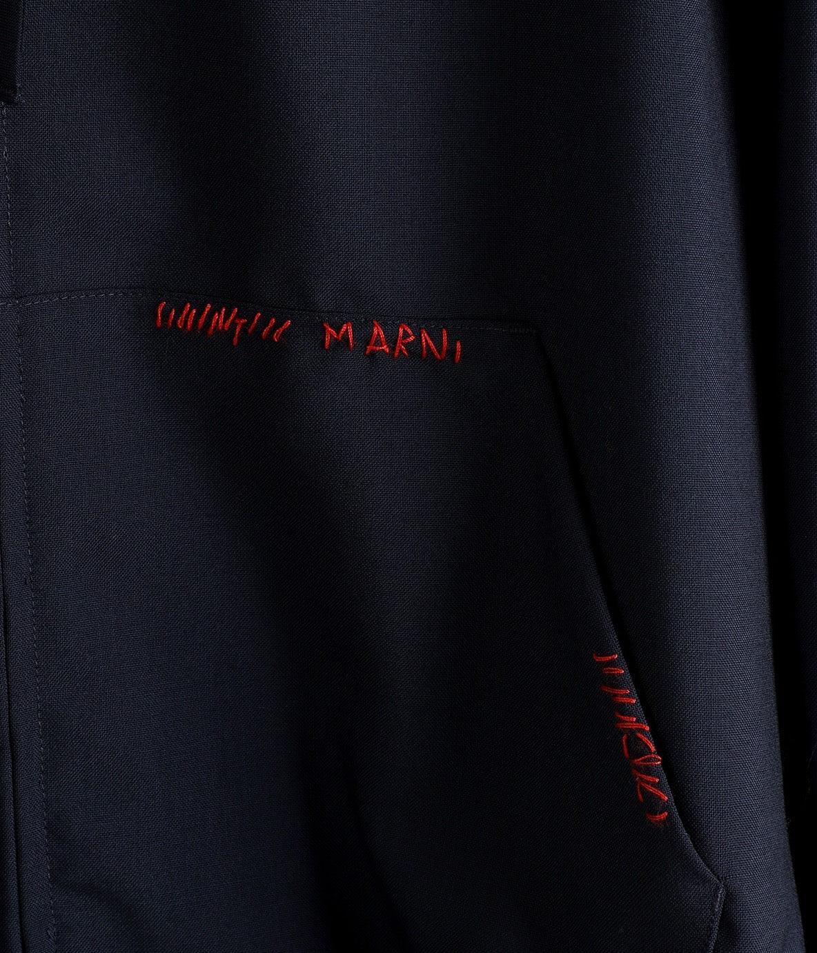 MARNI-Deep blue wool hooded shirt with Marni Mending-NOWALL