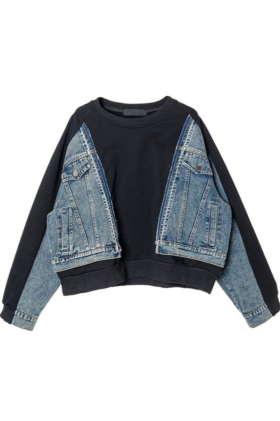 MICALLE MICALLE-Denim Docking Sweat Pullover-NOWALL