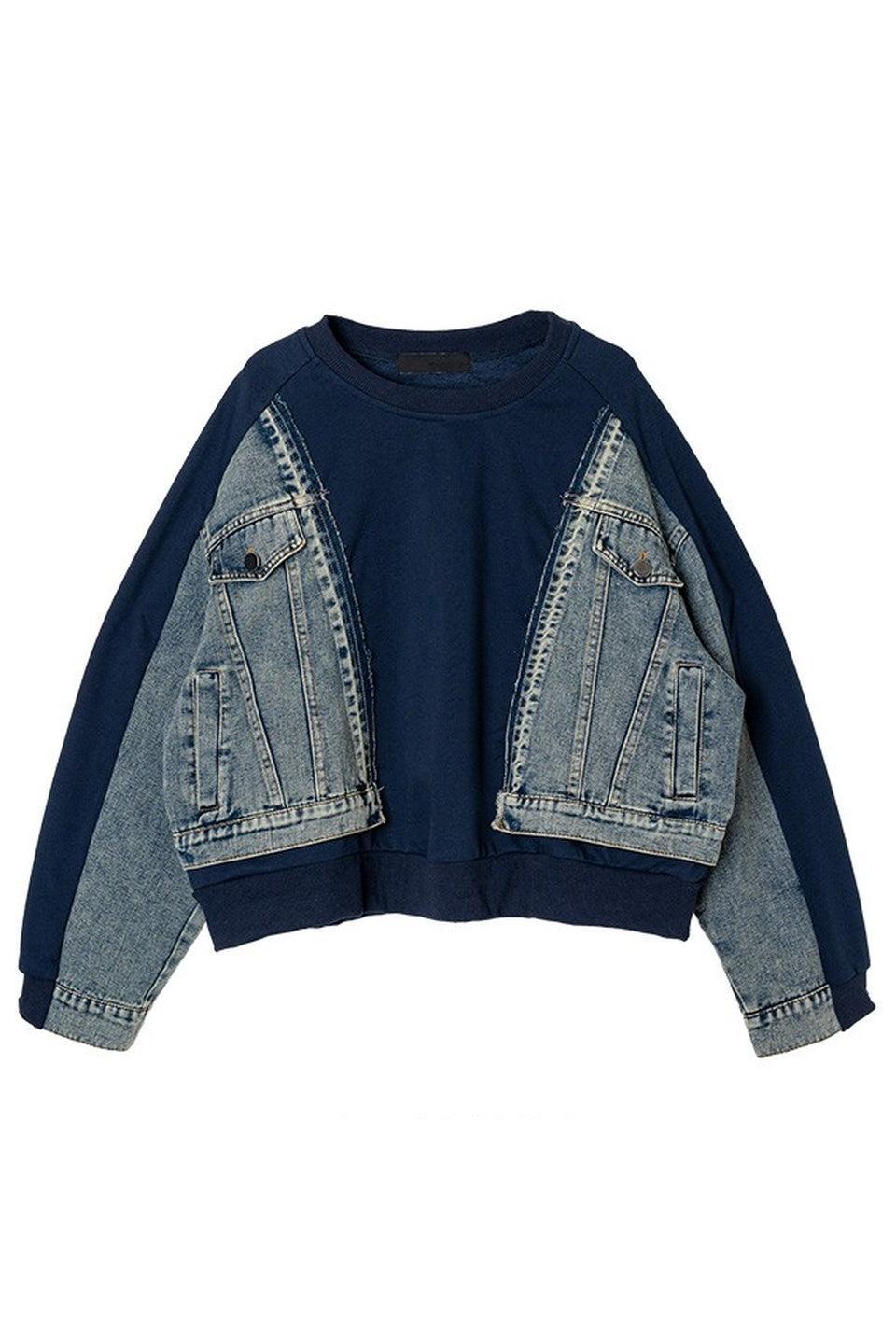 MICALLE MICALLE-Denim Docking Sweat Pullover-NOWALL
