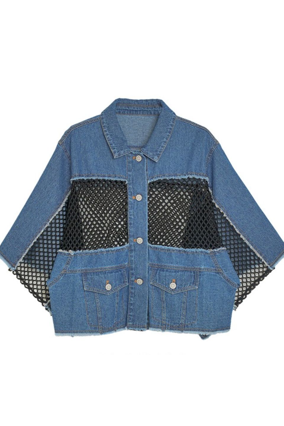 MICALLE MICALLE-Denim Shirt with Mesh Material Docking-NOWALL