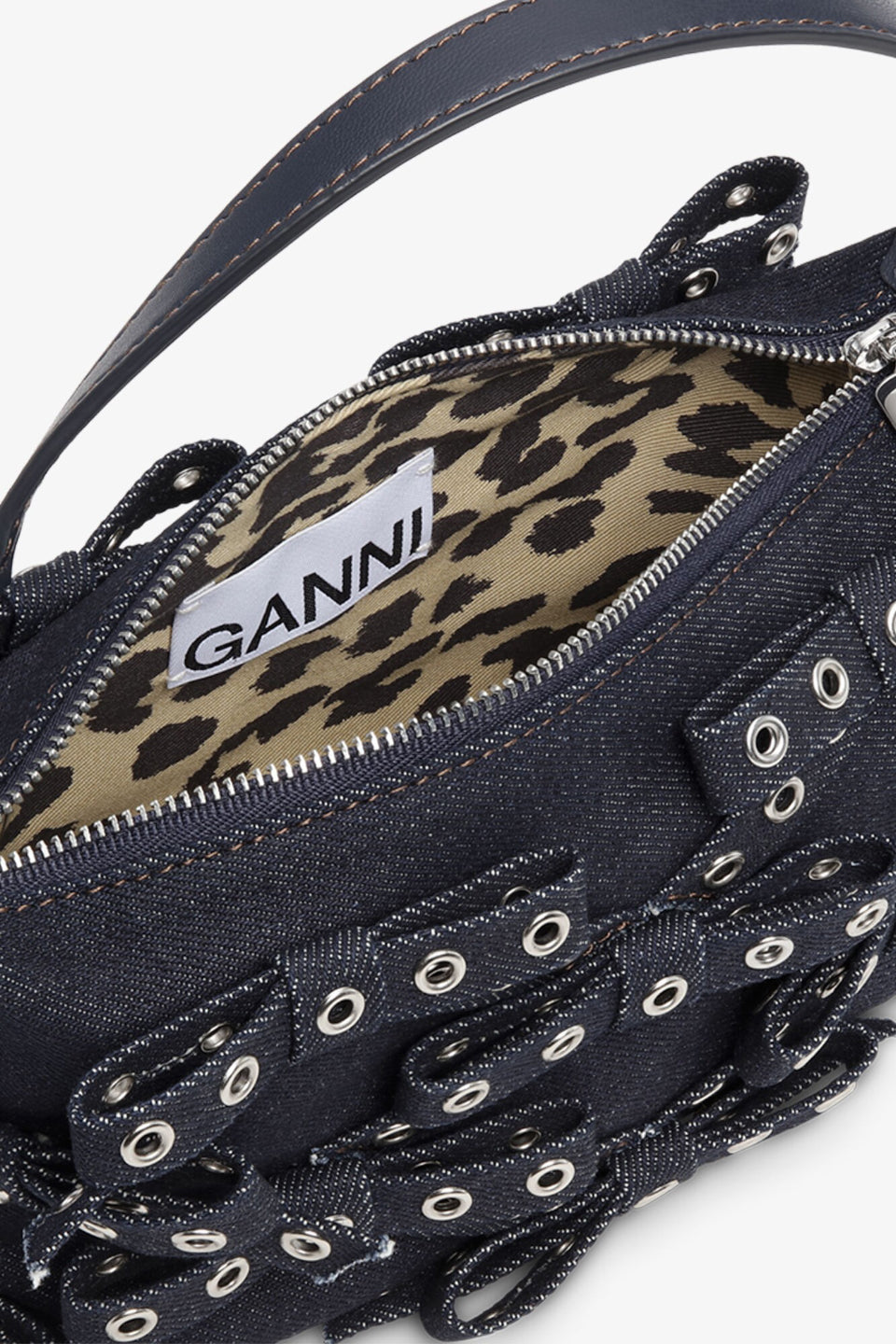 GANNI-Denim Small Bow Eyelet Butterfly Pouch Bag-NOWALL