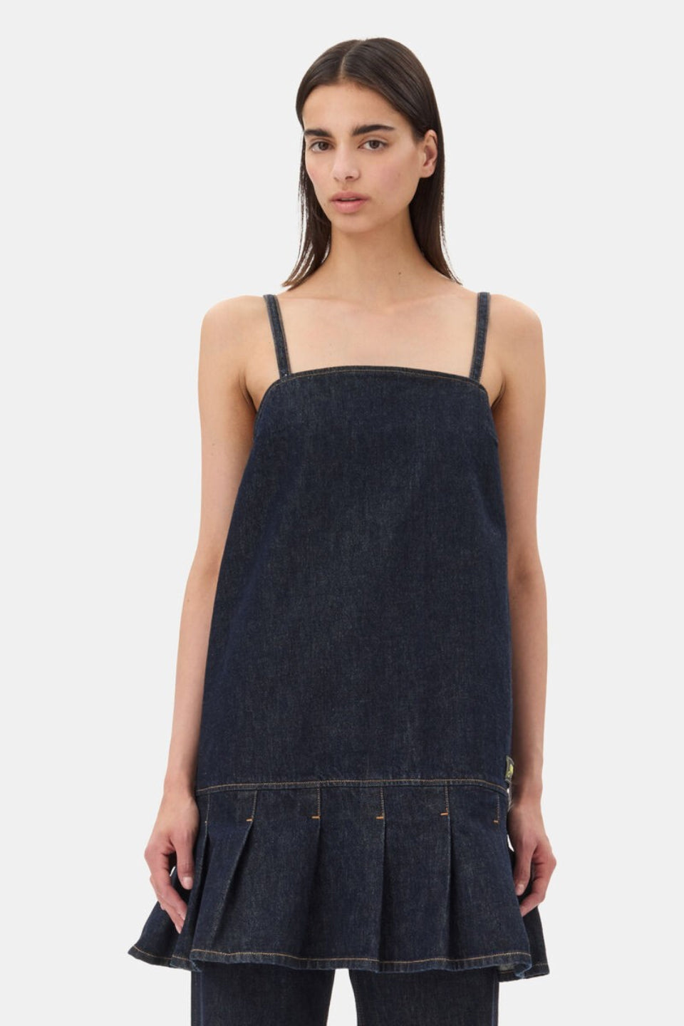 GANNI-Denim Strap Mini Dress-NOWALL