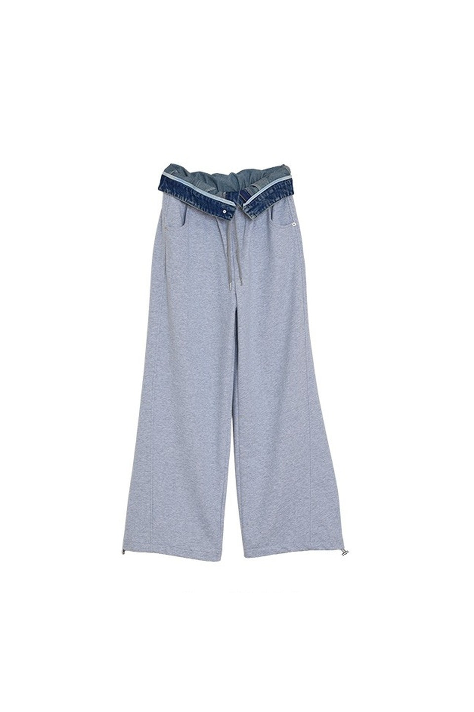 MICALLE MICALLE-Denim Waist Docking Sweat Wide Pants-NOWALL