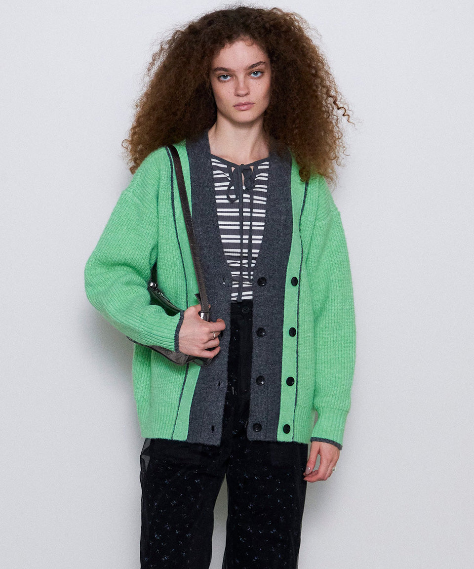 MAISON SPECIAL-Double Color Layered Knit Cardigan-NOWALL