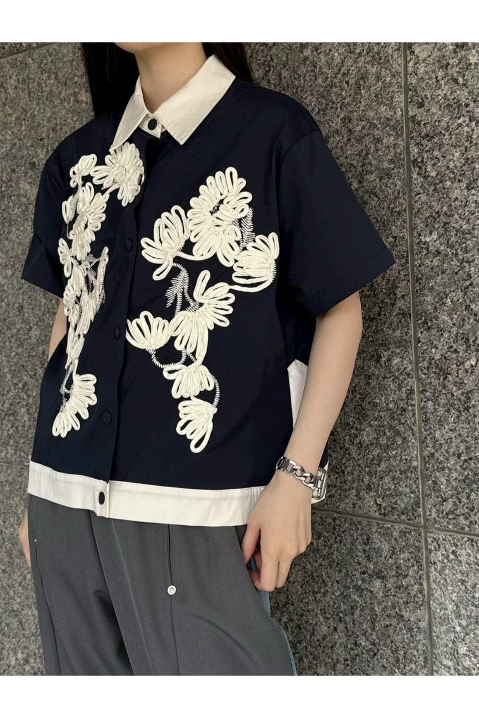 MICALLE MICALLE-Flower Embroidery Shirt-NOWALL