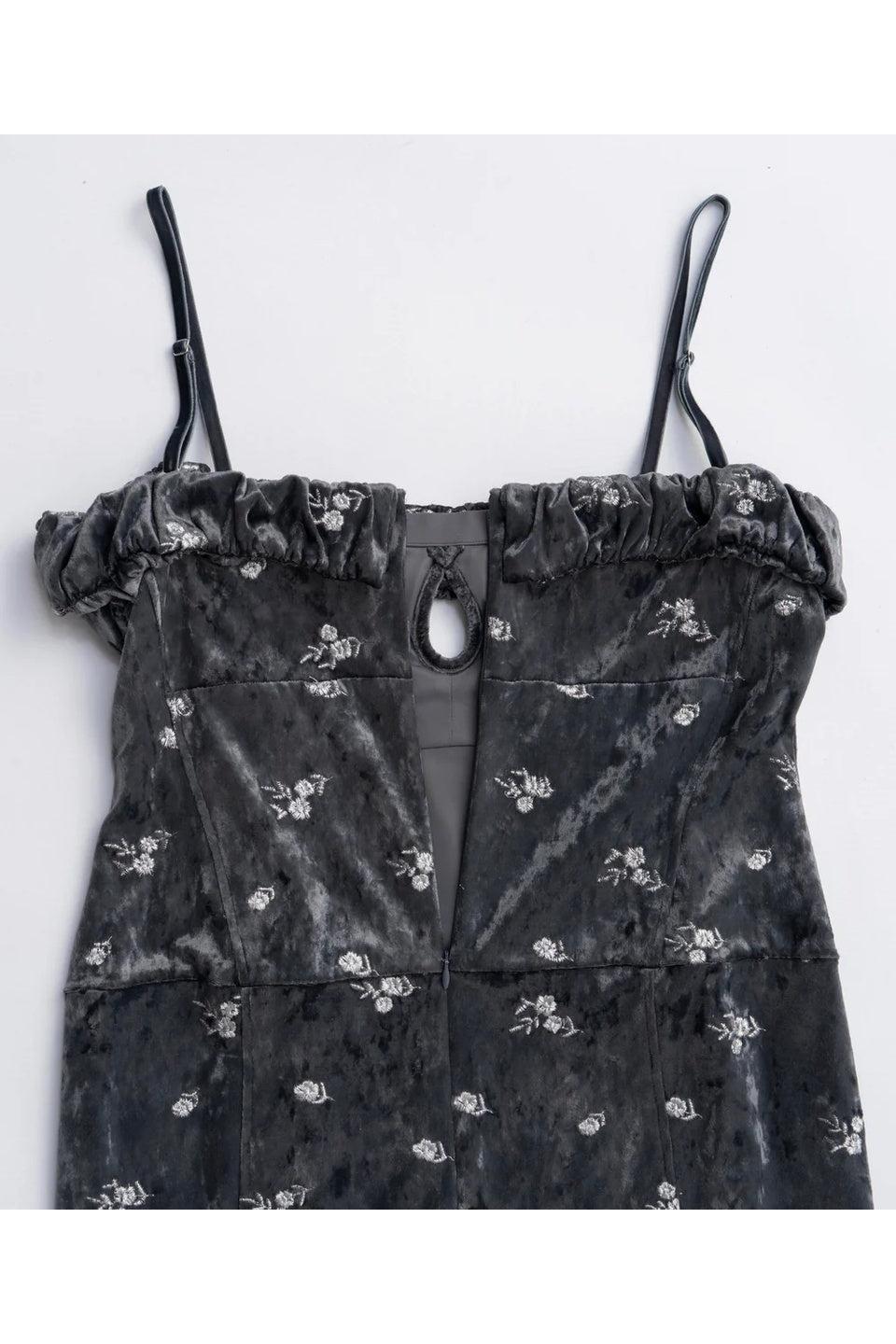MAISON SPECIAL-Flower Embroidery Velour Camisole Dress-NOWALL