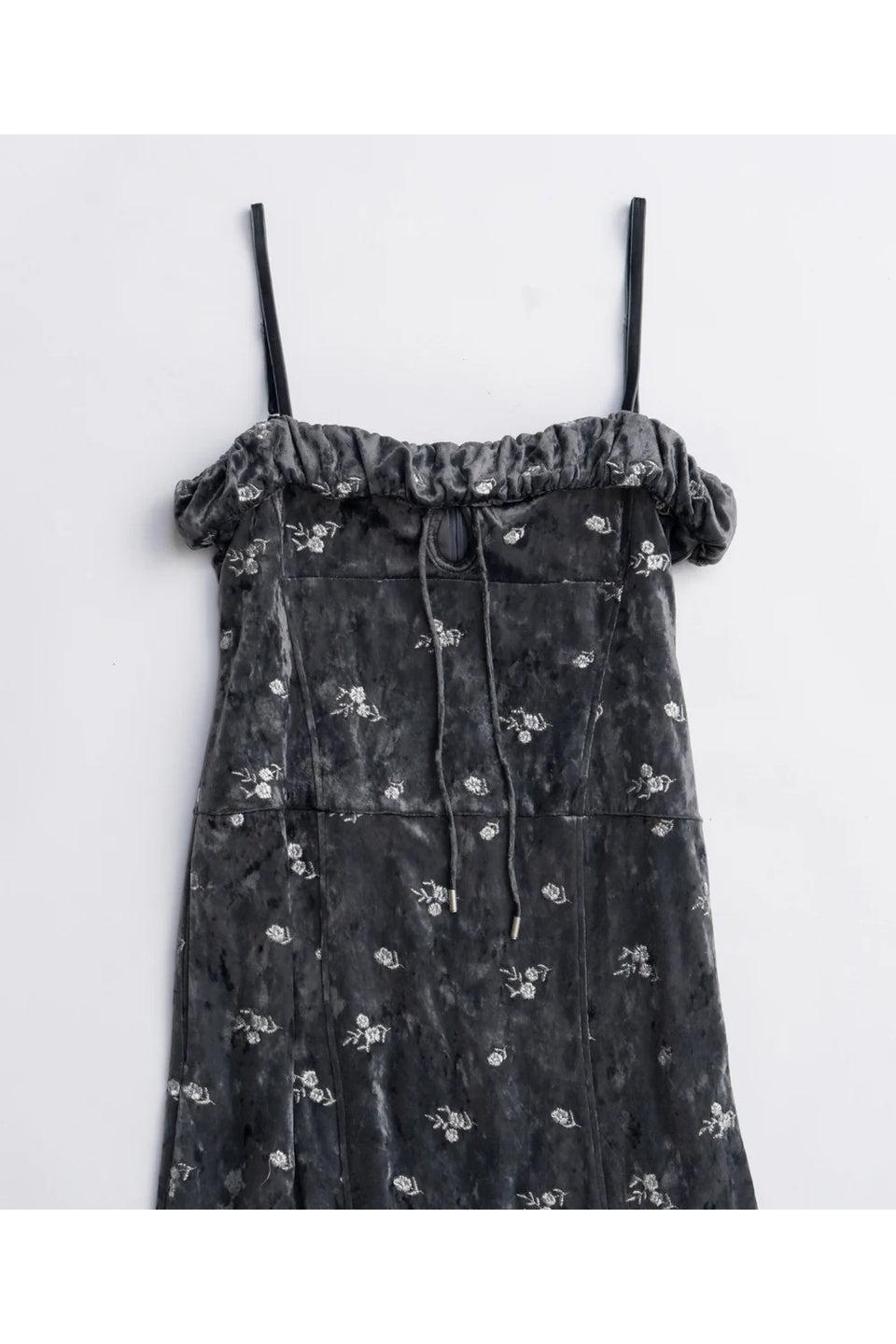 MAISON SPECIAL-Flower Embroidery Velour Camisole Dress-NOWALL