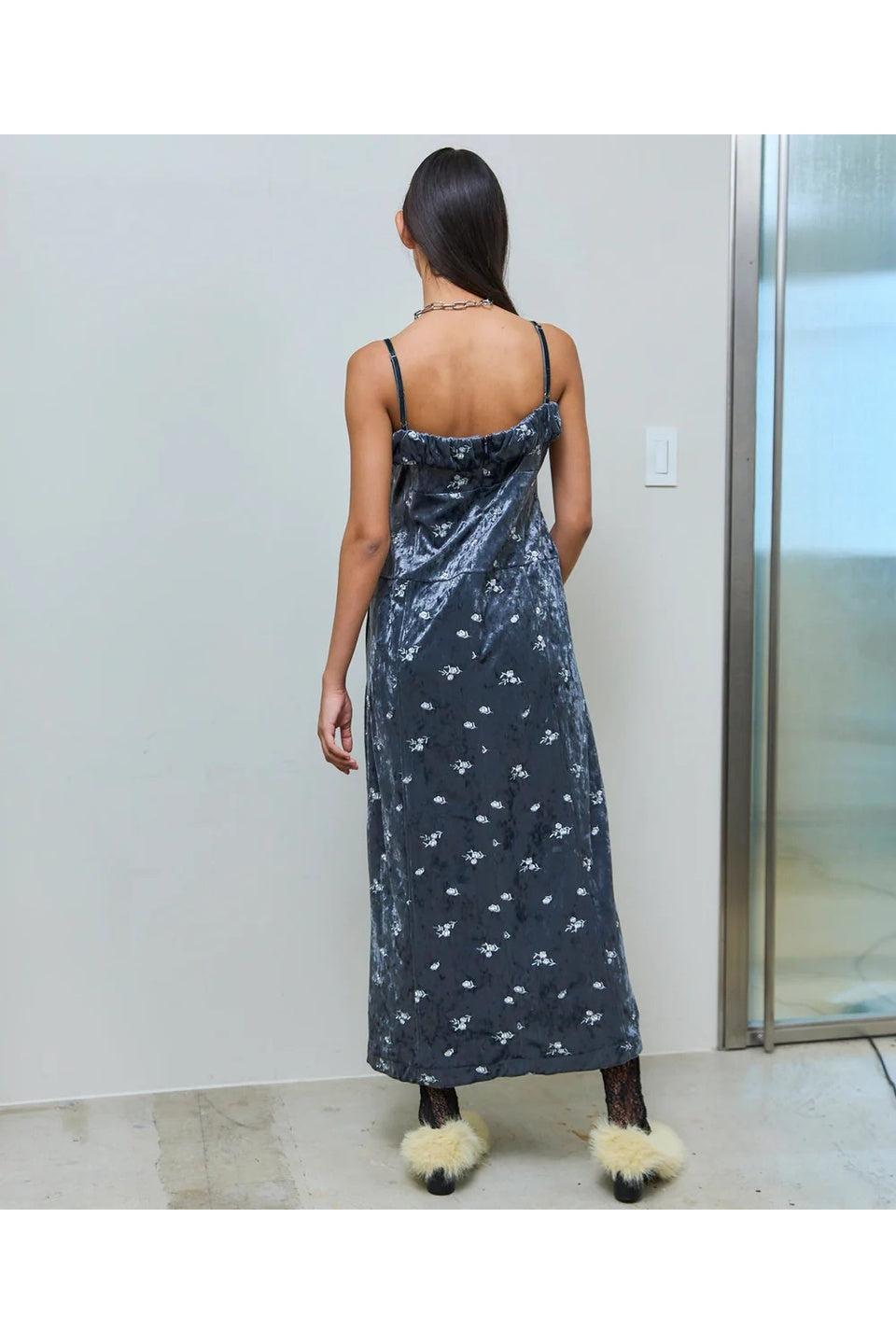 MAISON SPECIAL-Flower Embroidery Velour Camisole Dress-NOWALL