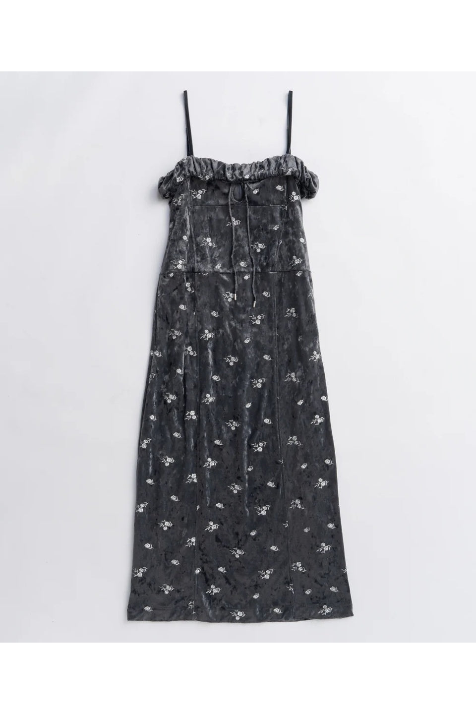 MAISON SPECIAL-Flower Embroidery Velour Camisole Dress-NOWALL