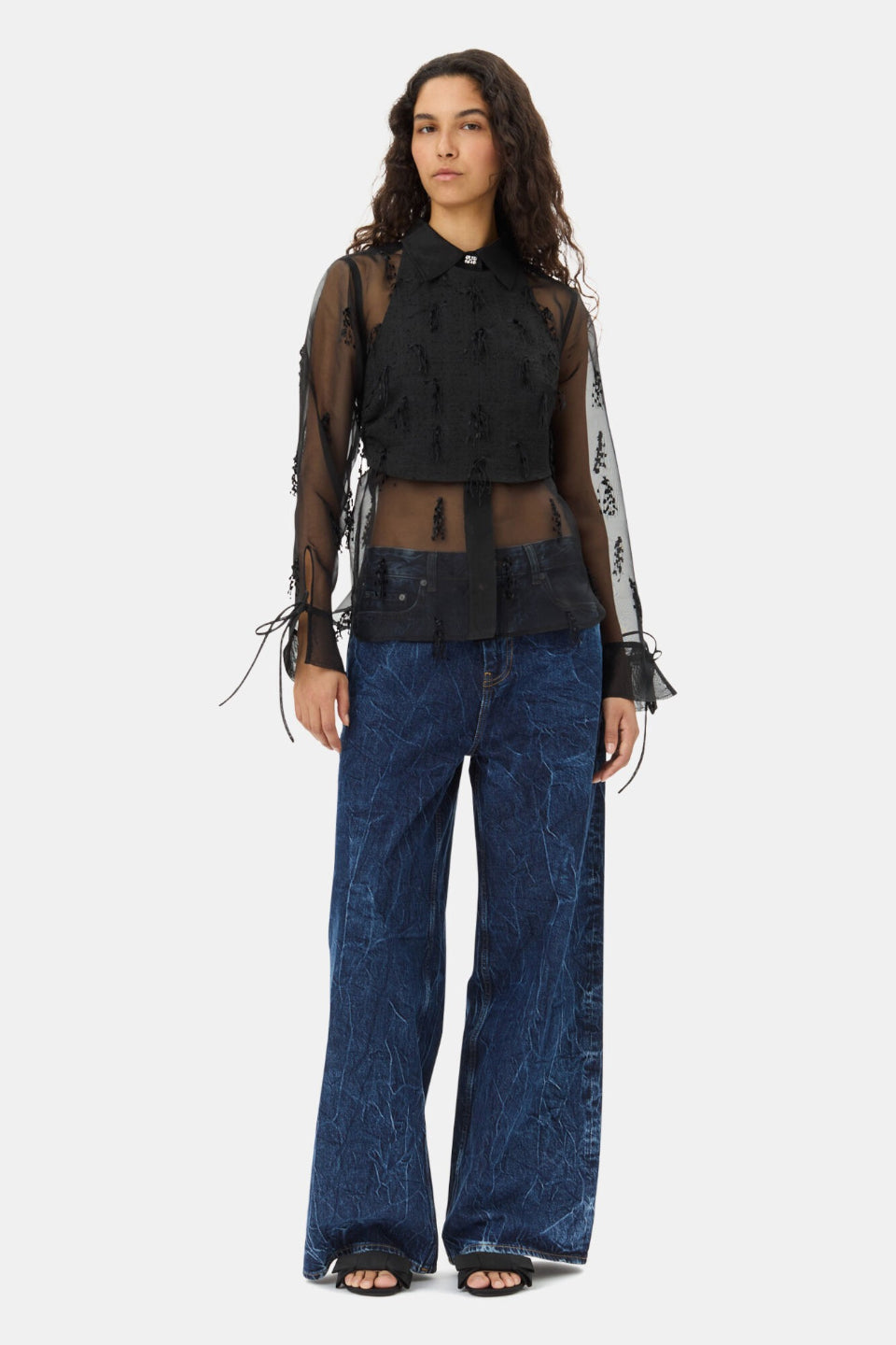 GANNI-Fringed Organza Shirt-NOWALL