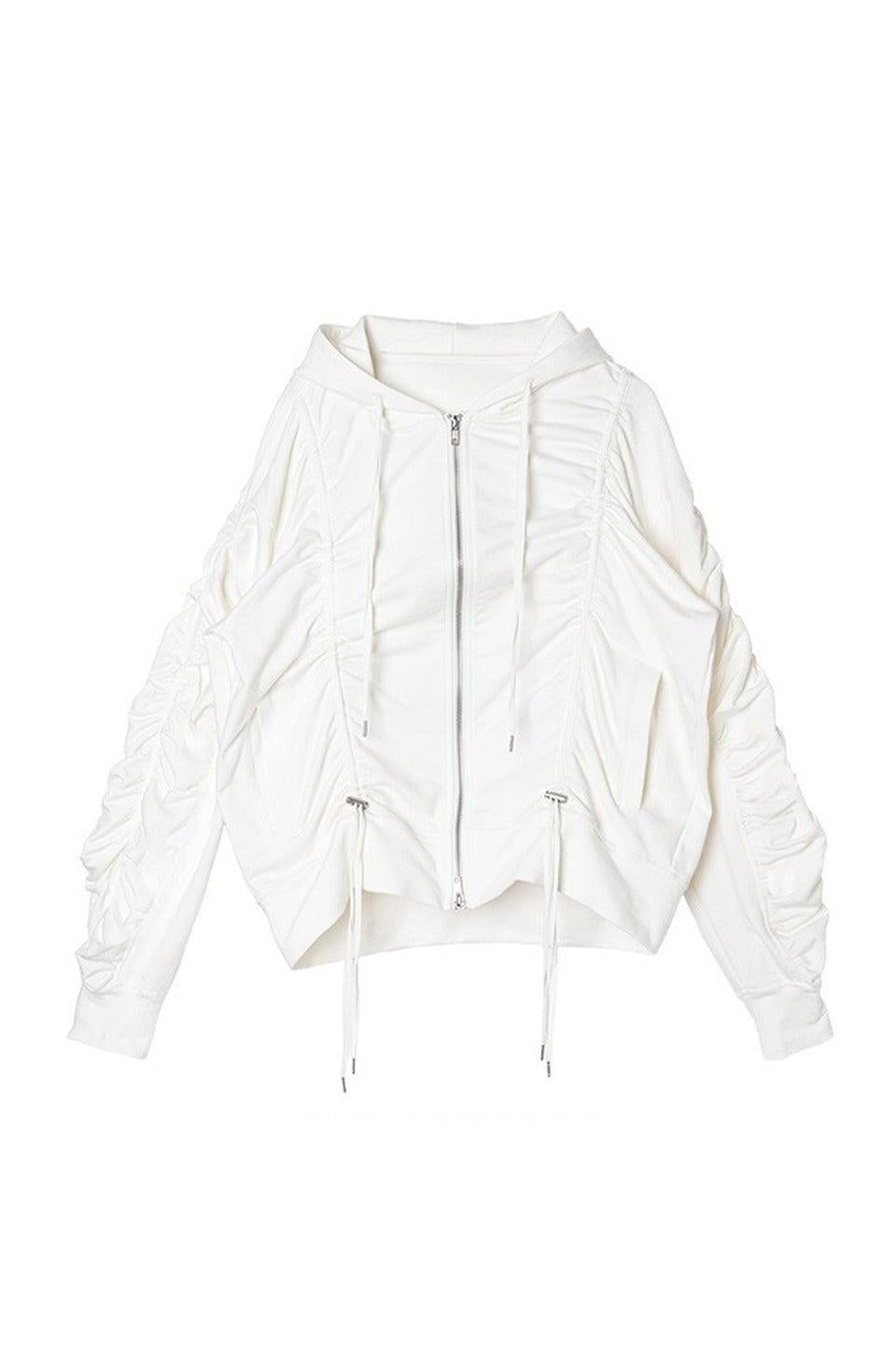 MICALLE MICALLE-Gather Sleeve Zip Hoodie-NOWALL