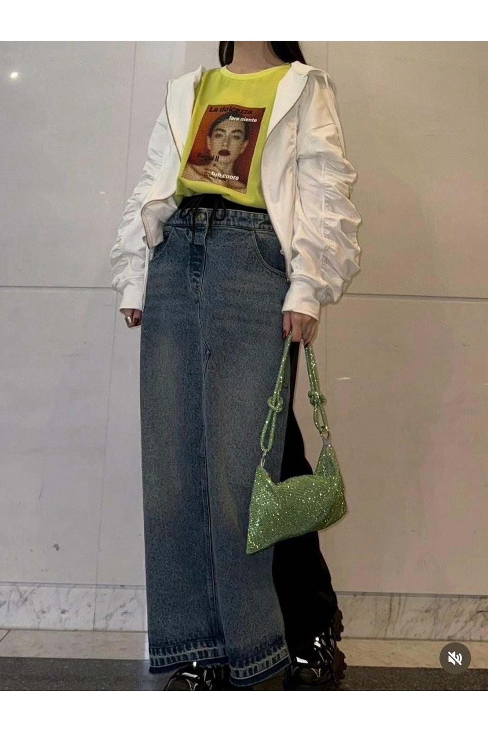 MICALLE MICALLE-Gather Sleeve Zip Hoodie-NOWALL