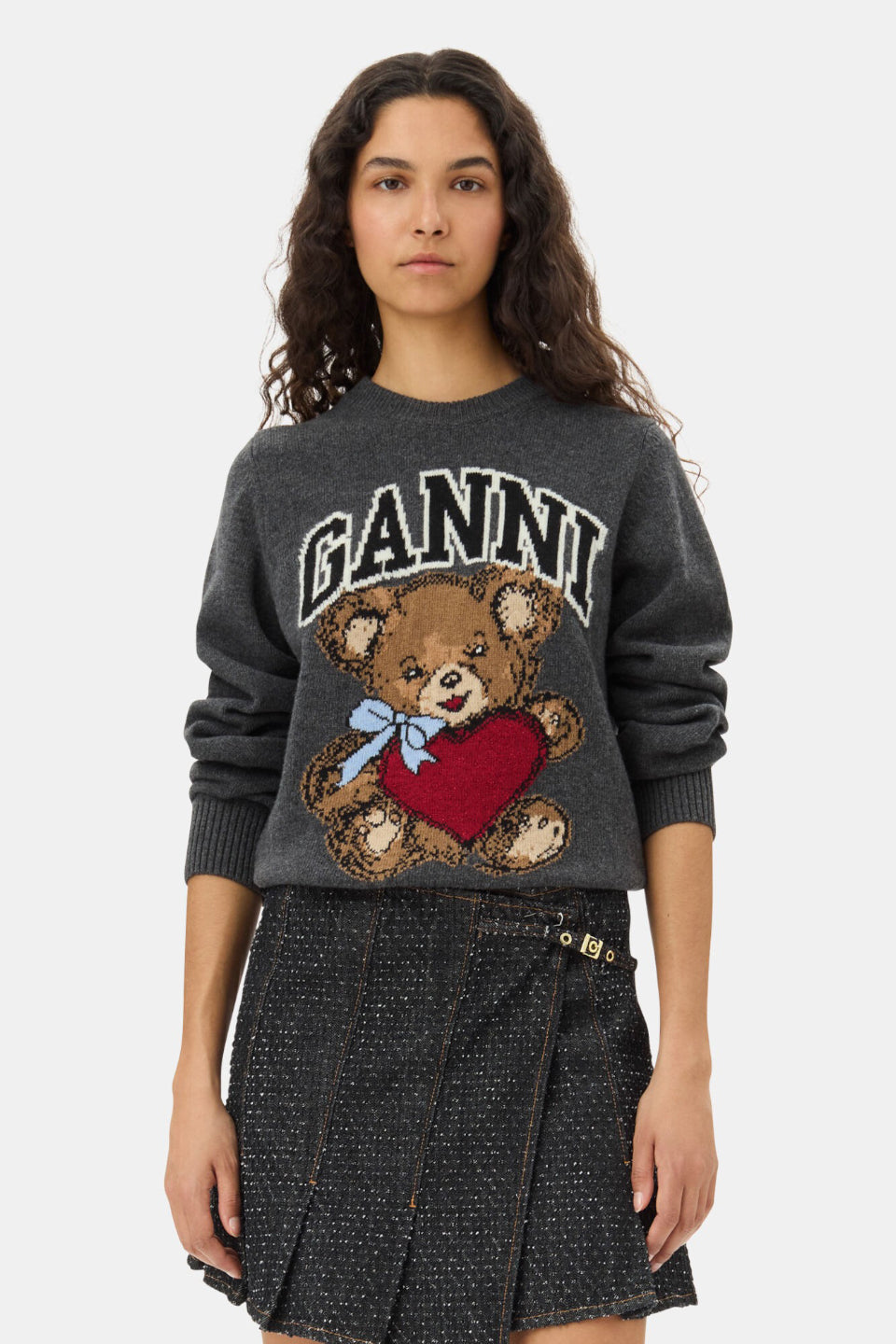 GANNI-Graphic Wool Mix Bear Crewneck-NOWALL