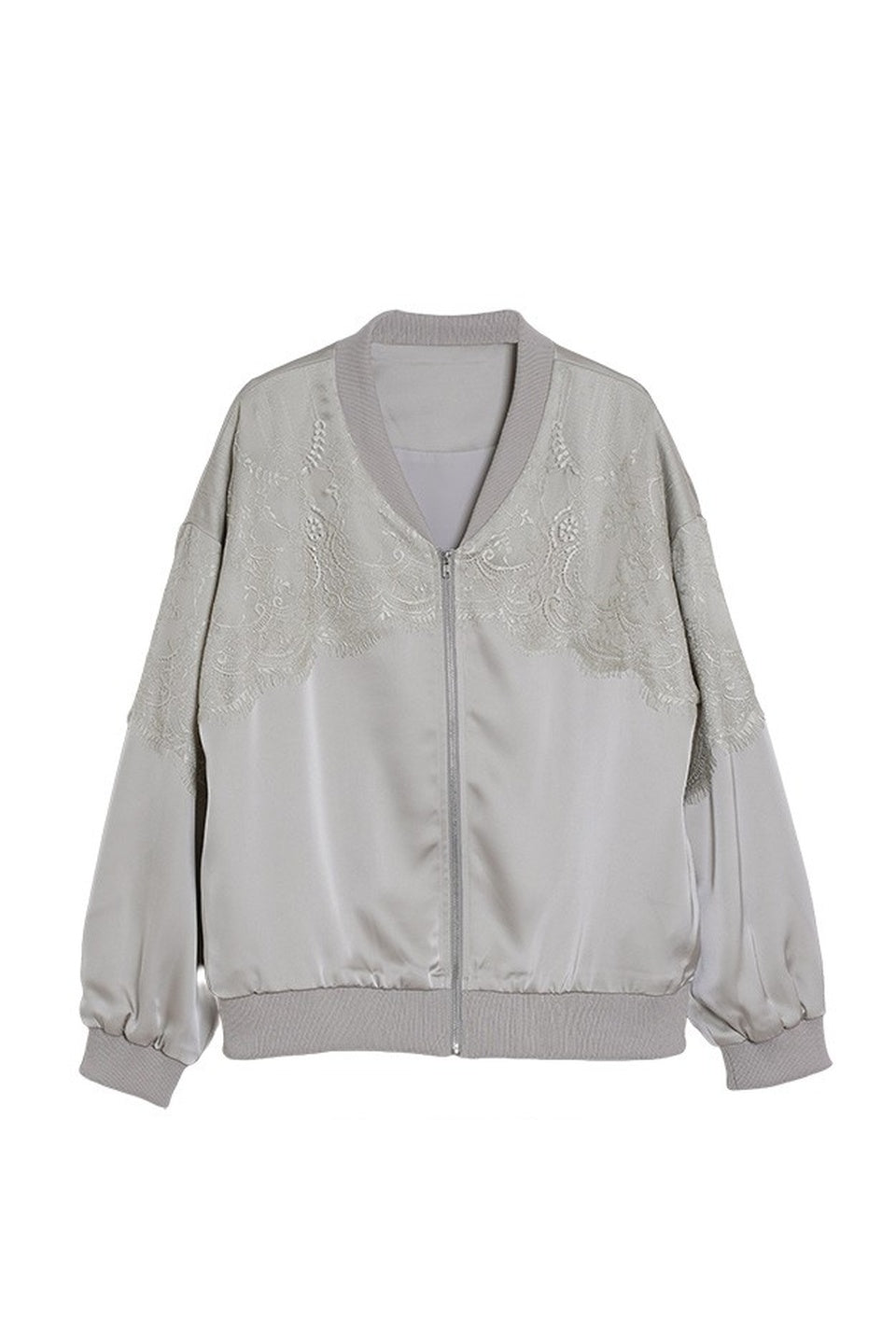 MICALLE MICALLE-Lace Panel Zip Blouson-NOWALL