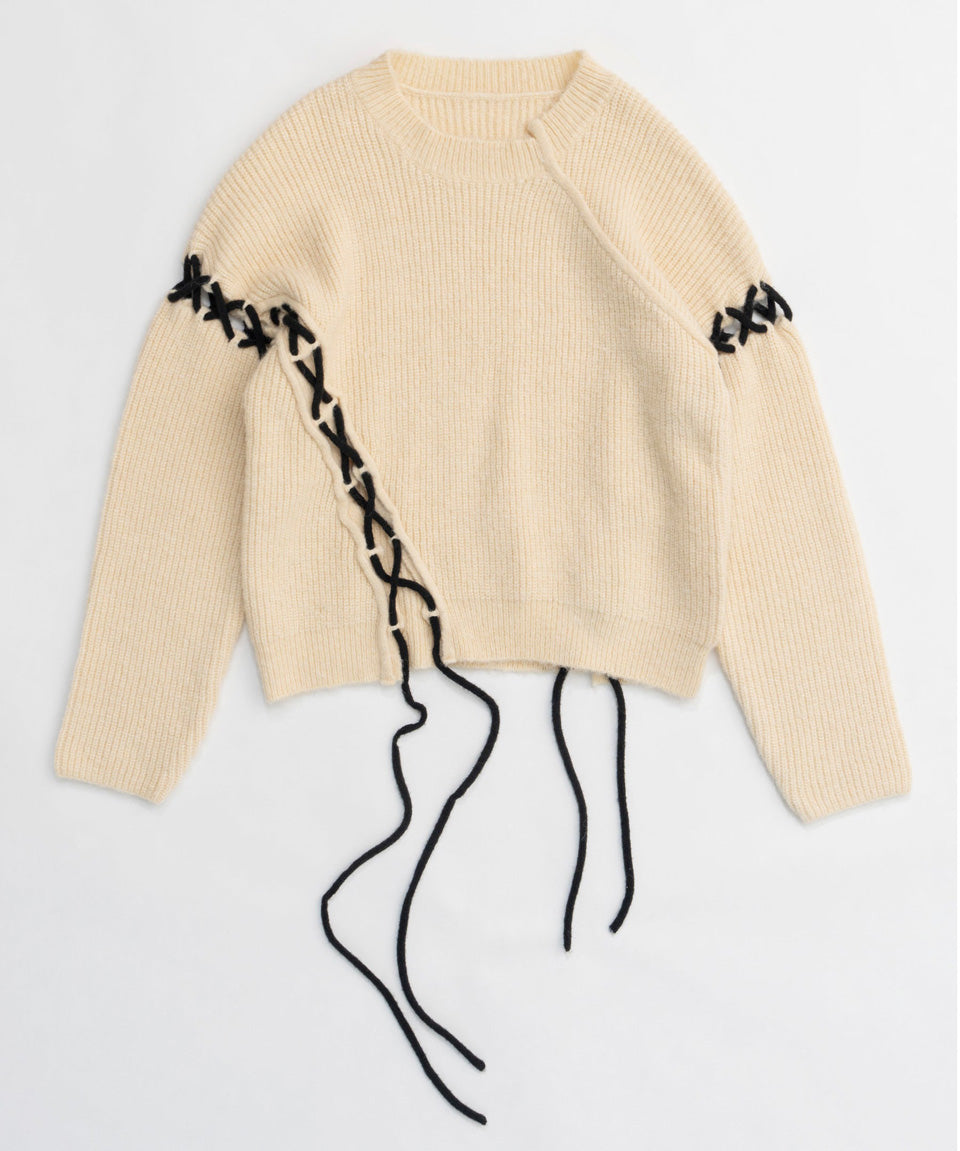 MAISON SPECIAL-Lace Up Knit Tops-NOWALL