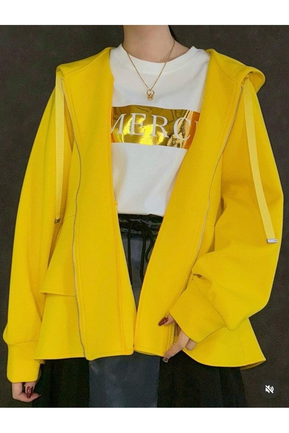 MICALLE MICALLE-Layered Hem Zip Hoodie-NOWALL