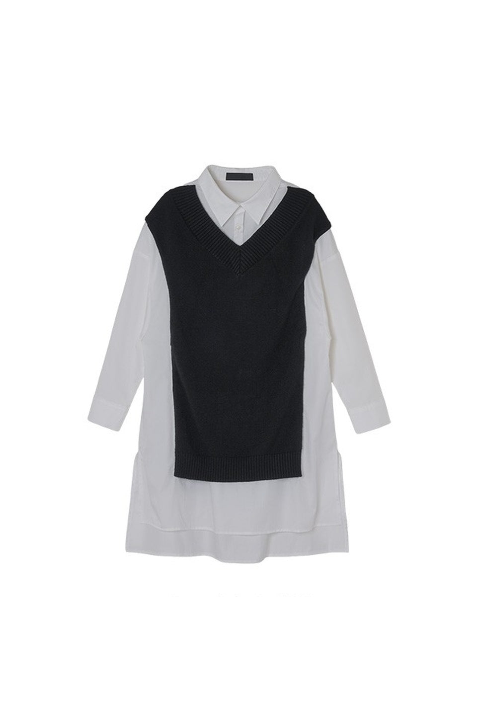 MICALLE MICALLE-Layered Knit Vest Shirt Dress-NOWALL