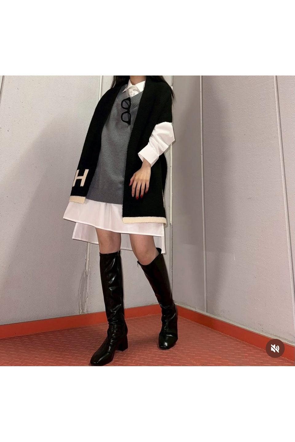 MICALLE MICALLE-Layered Knit Vest Shirt Dress-NOWALL