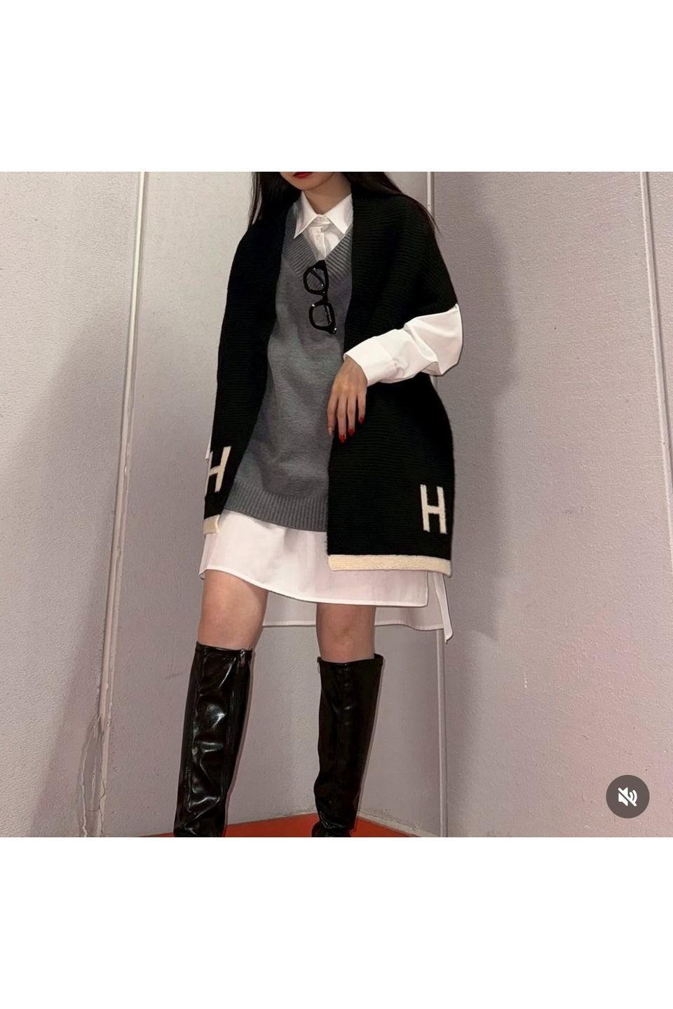 MICALLE MICALLE-Layered Knit Vest Shirt Dress-NOWALL