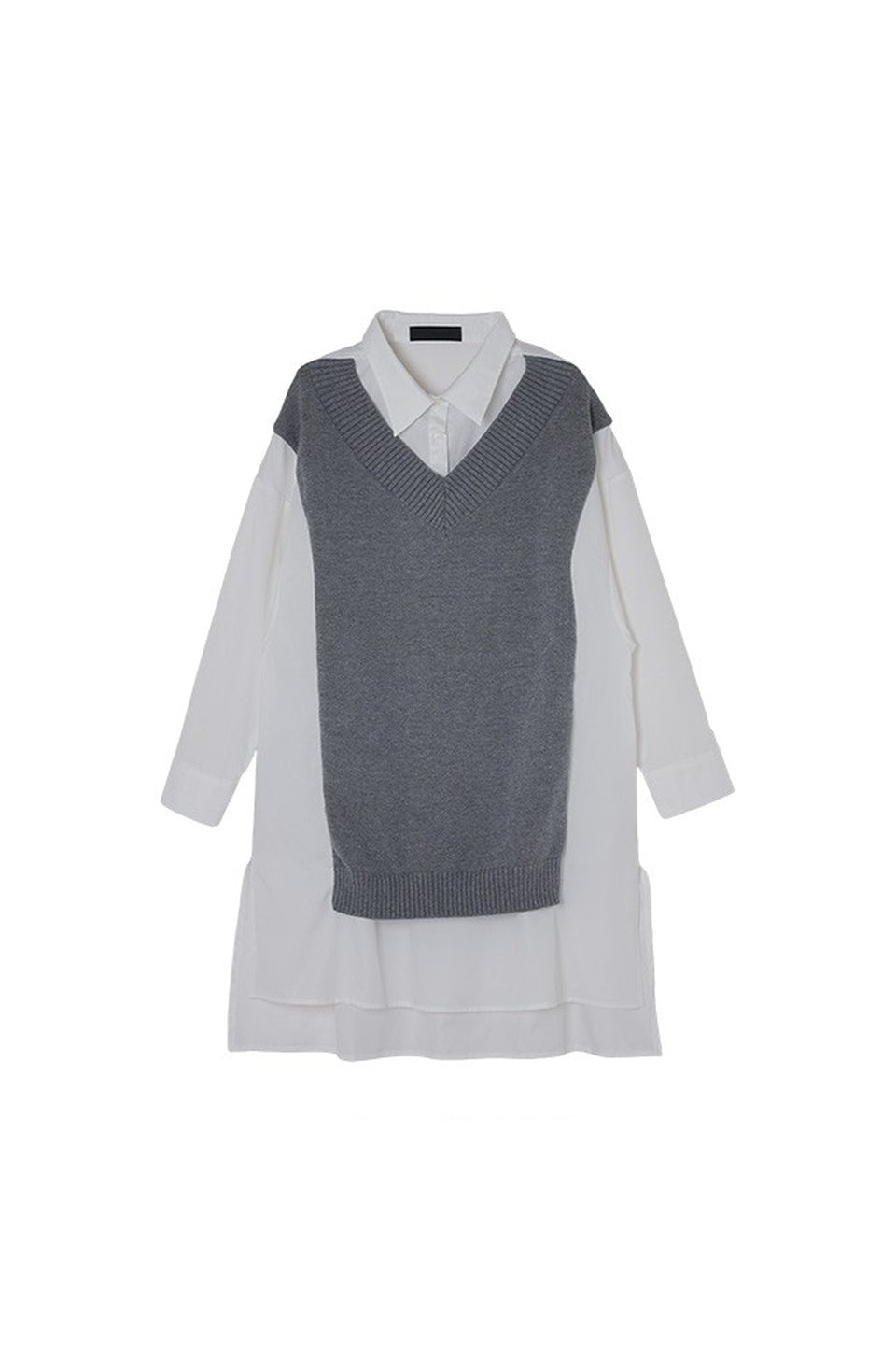MICALLE MICALLE-Layered Knit Vest Shirt Dress-NOWALL