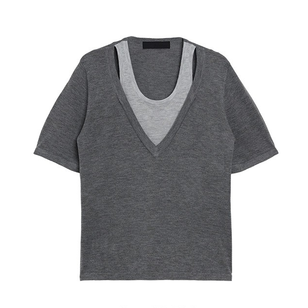 MICALLE MICALLE-Layered Short Sleeves Cut and Sew-NOWALL