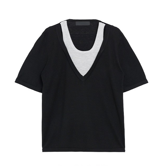 MICALLE MICALLE-Layered Short Sleeves Cut and Sew-NOWALL