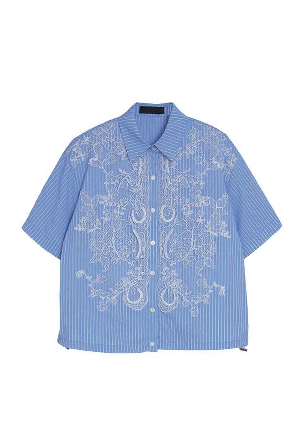 Embroidery Lace Stripe Shirt