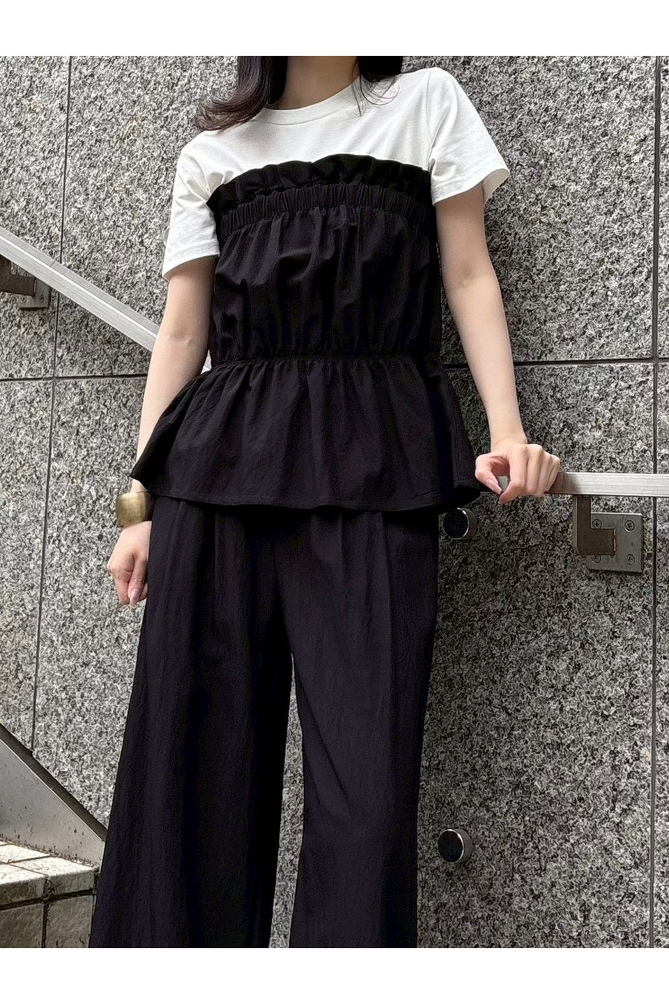 Gathered Bustier Layered Tee Set Up