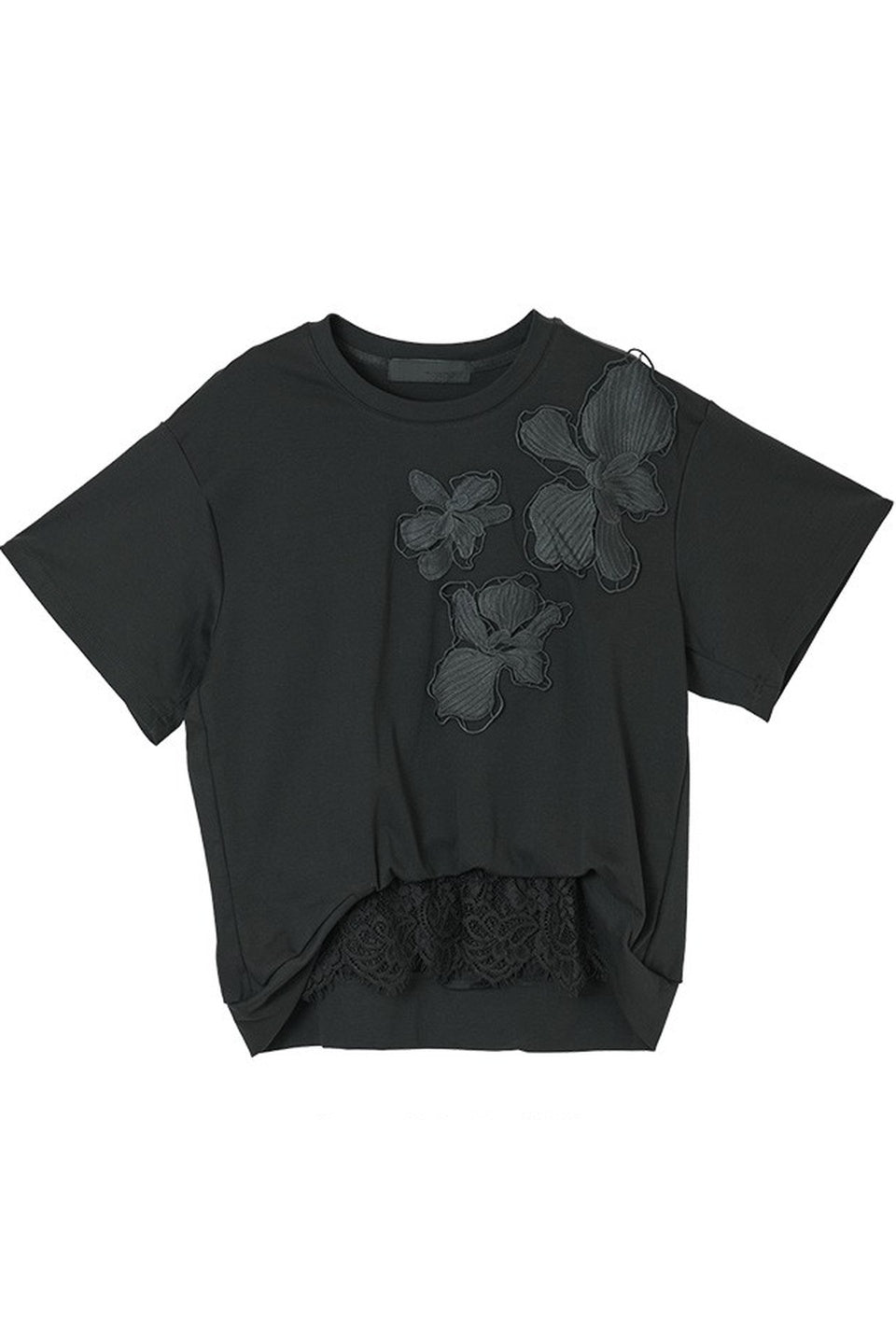 3D Floral Embroidery Lace Hem Tee