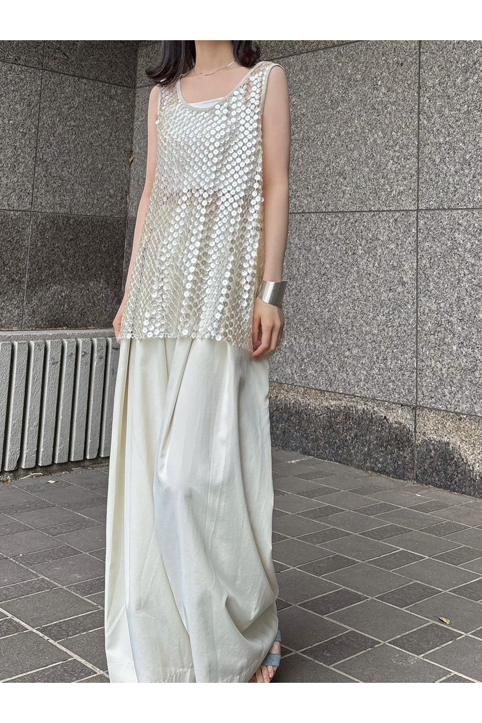 Sequin Mesh Layered Tank Top