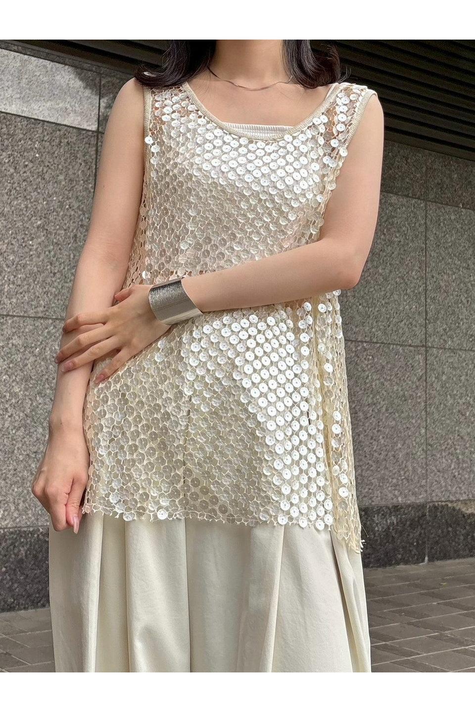 Sequin Mesh Layered Tank Top