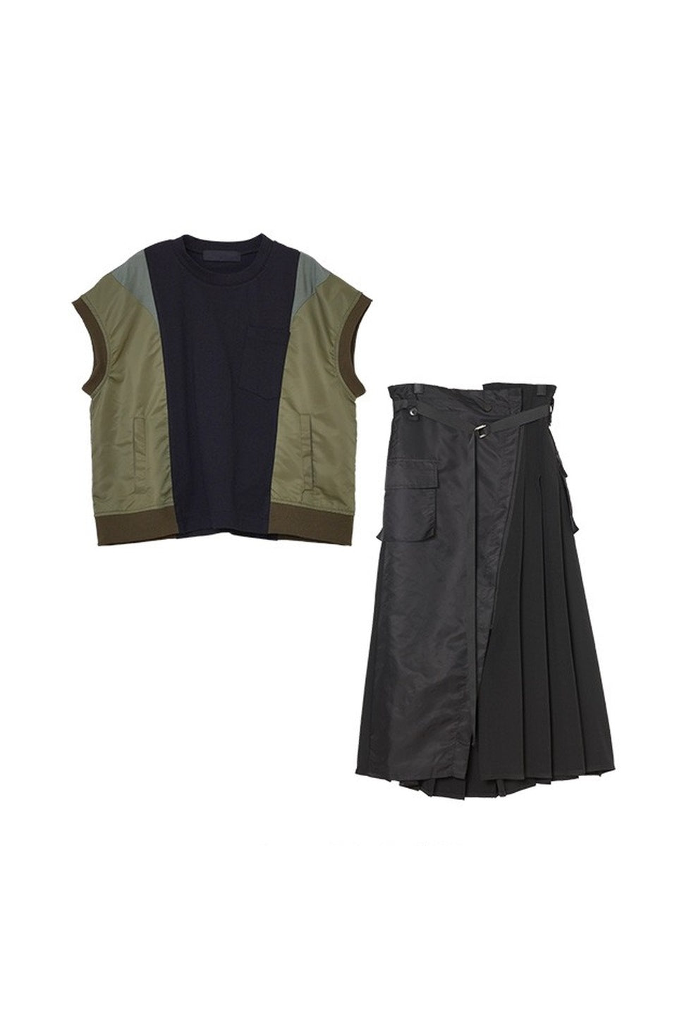 Military Docking Top & Pleated Wrap Skirt Set Up