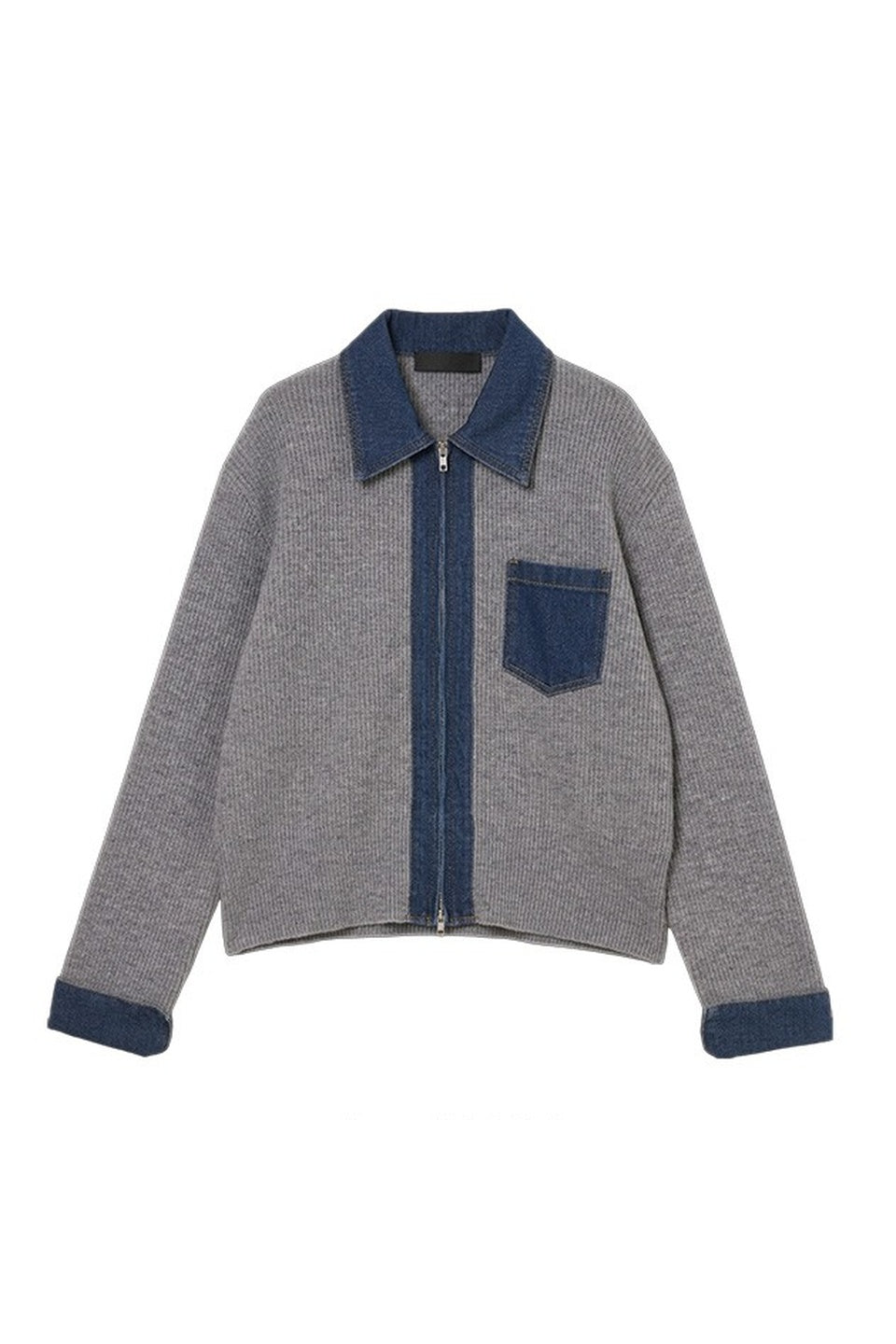 Denim Docking Zip-Up Knit Cardigan