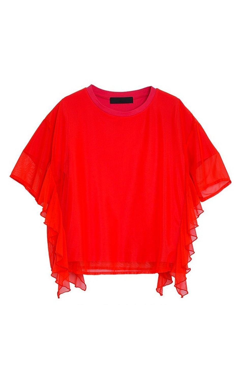 MICALLE MICALLE-Mesh Frill Sleeve Top-NOWALL