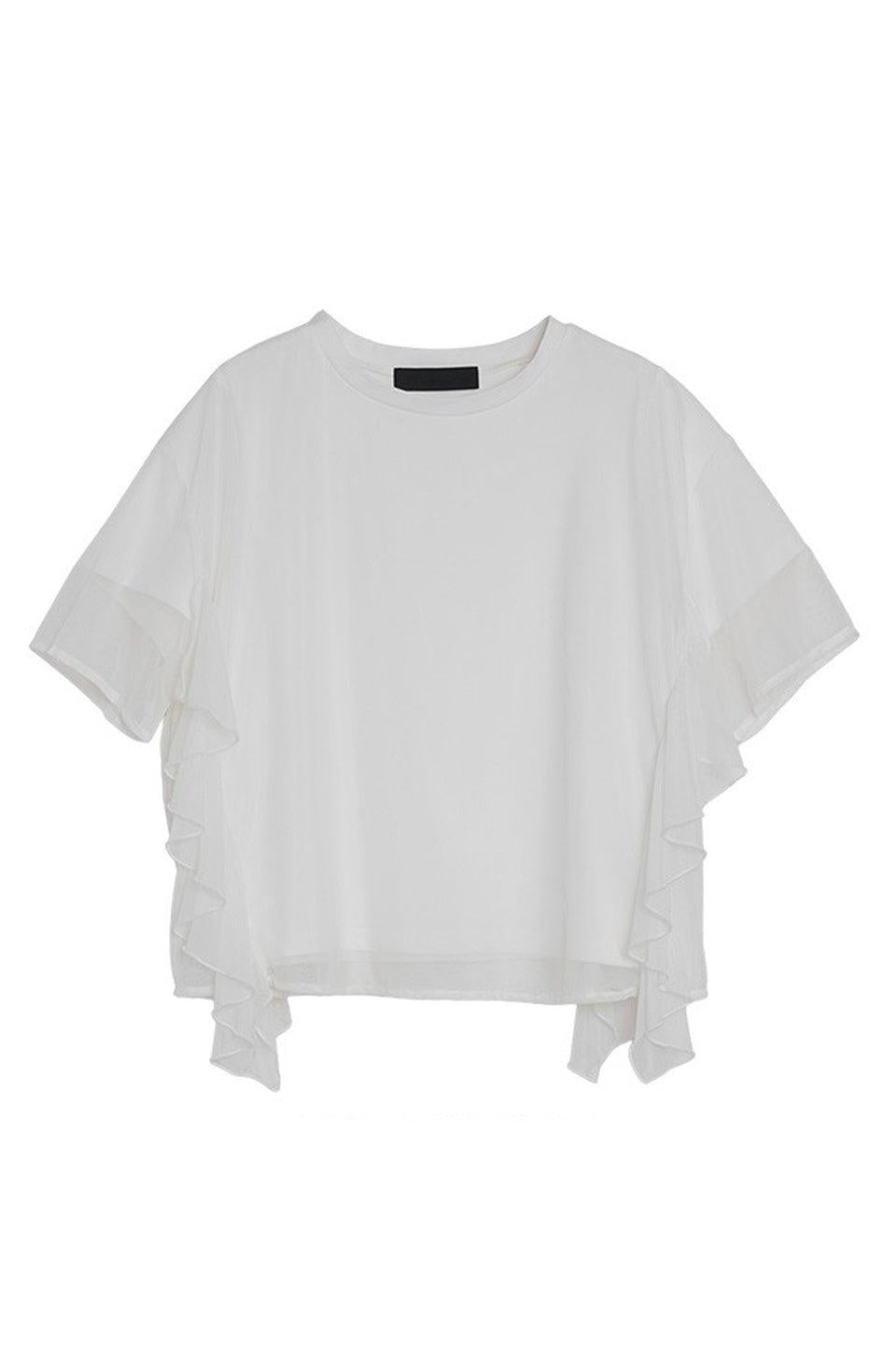 MICALLE MICALLE-Mesh Frill Sleeve Top-NOWALL