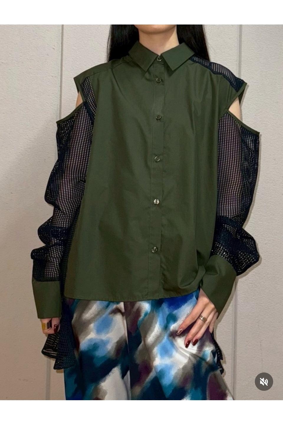 MICALLE MICALLE-Mesh Panel Layered Shirt-NOWALL