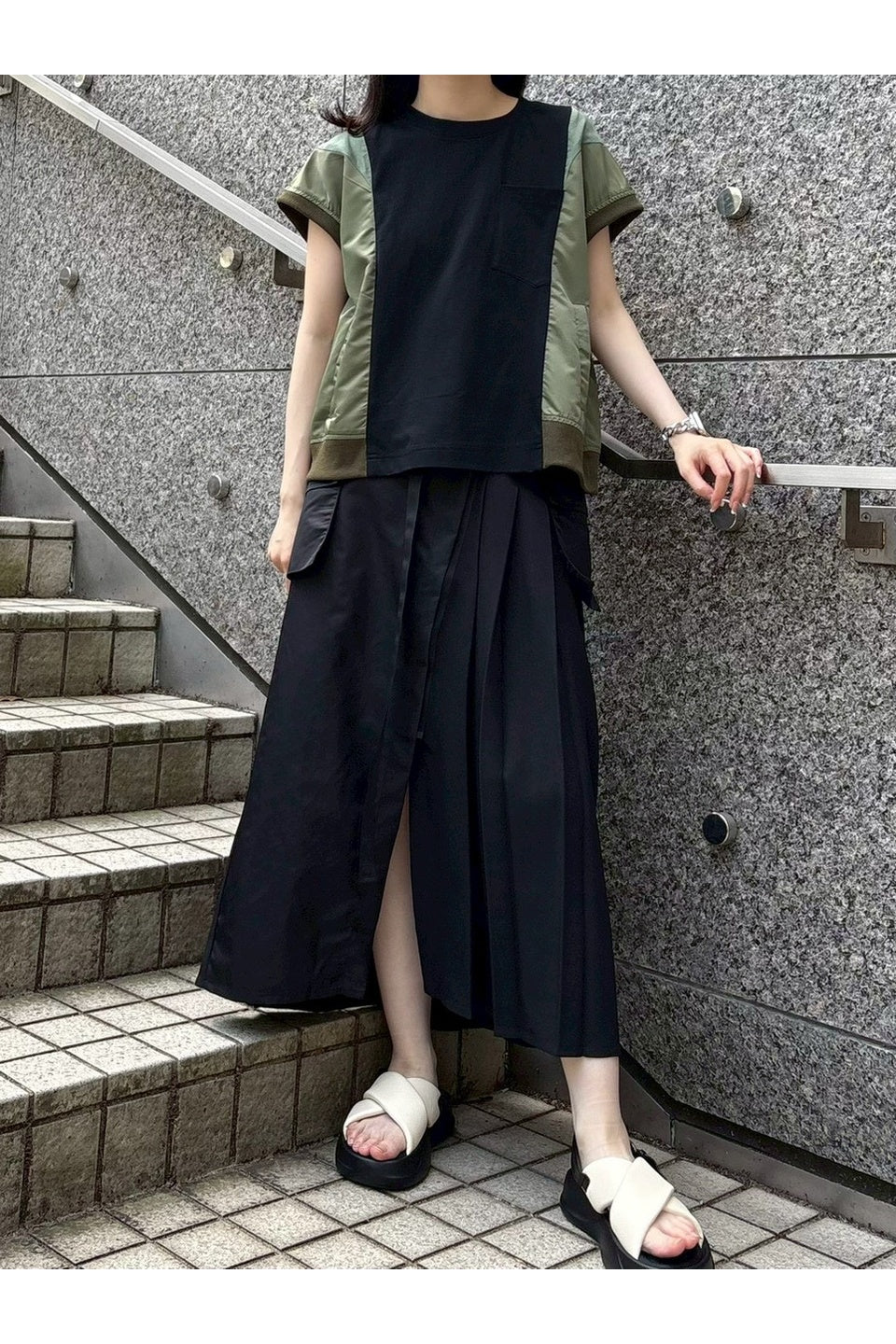 MICALLE MICALLE-Military Docking Top & Pleated Wrap Skirt Set Up-NOWALL