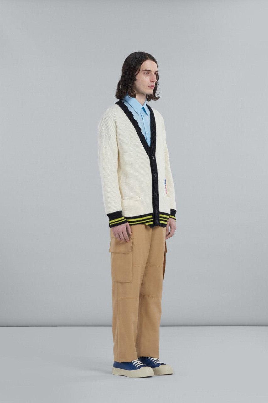 MARNI-PATCH COTTON WOOL CARDIGAN-NOWALL