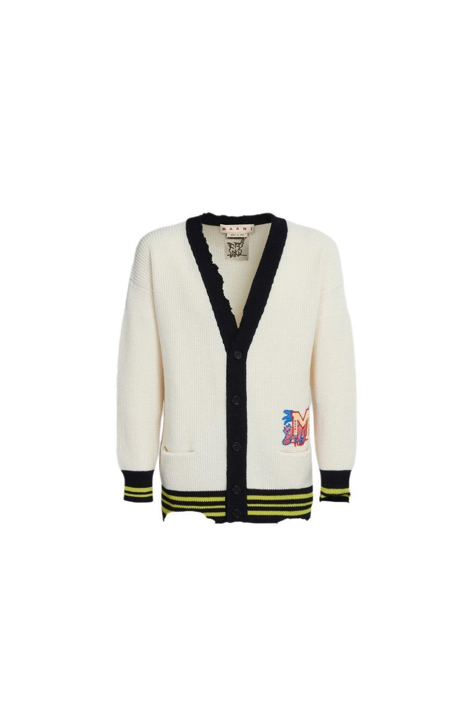 MARNI-PATCH COTTON WOOL CARDIGAN-NOWALL