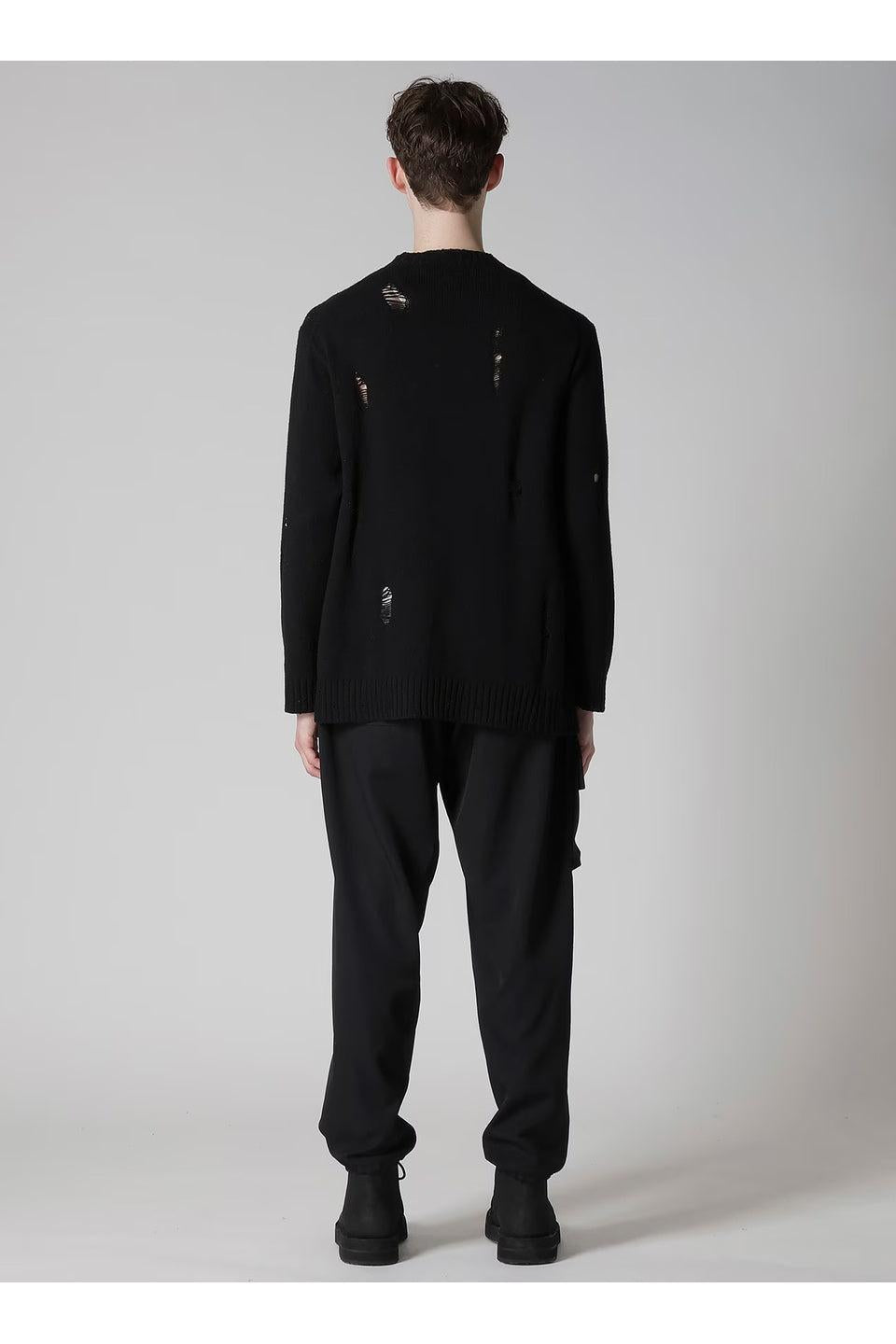 Yohji Yamamoto POUR HOMME-PLAIN STITCH CRASHED ROUND NECK PULLOVER-NOWALL