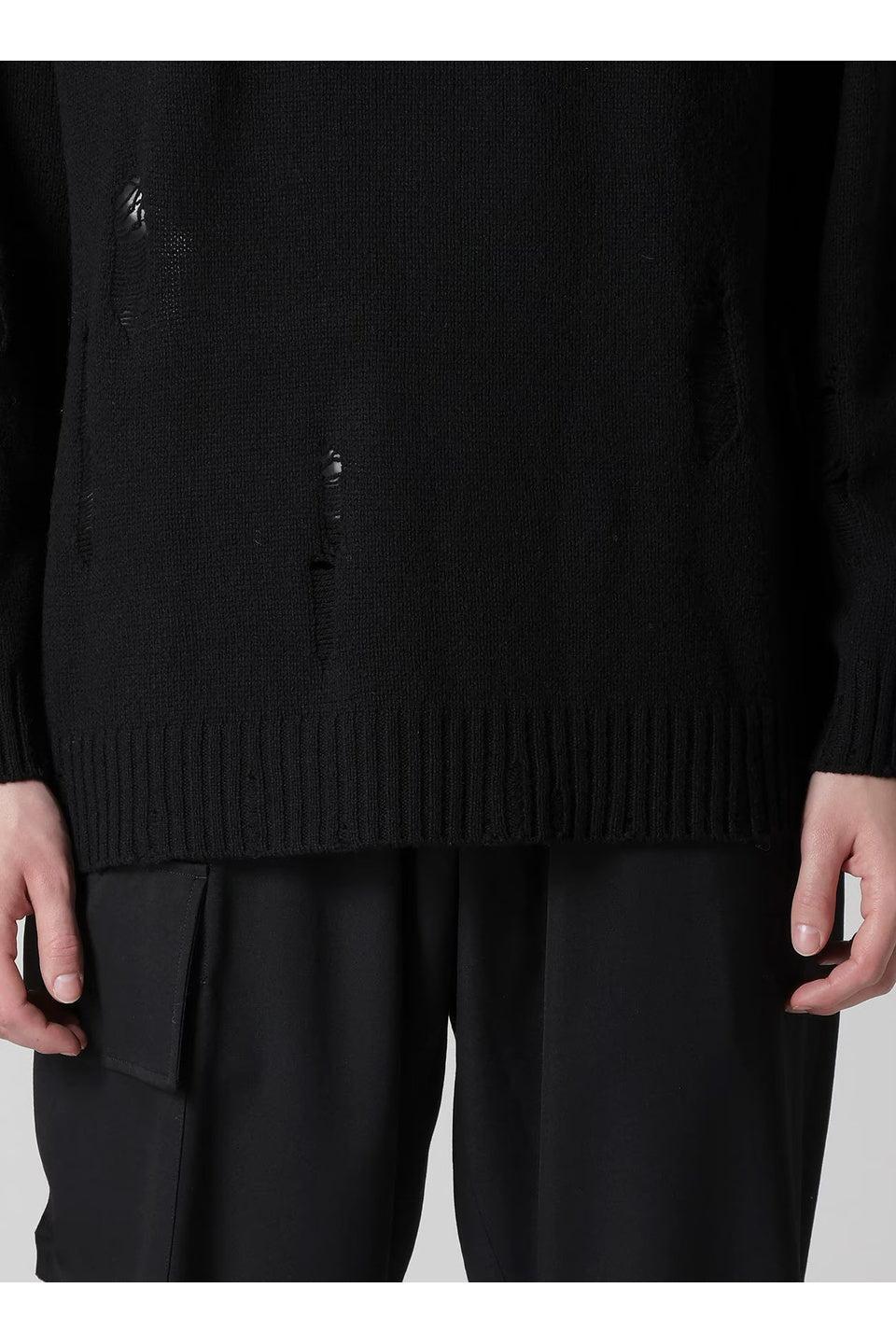 Yohji Yamamoto POUR HOMME-PLAIN STITCH CRASHED ROUND NECK PULLOVER-NOWALL